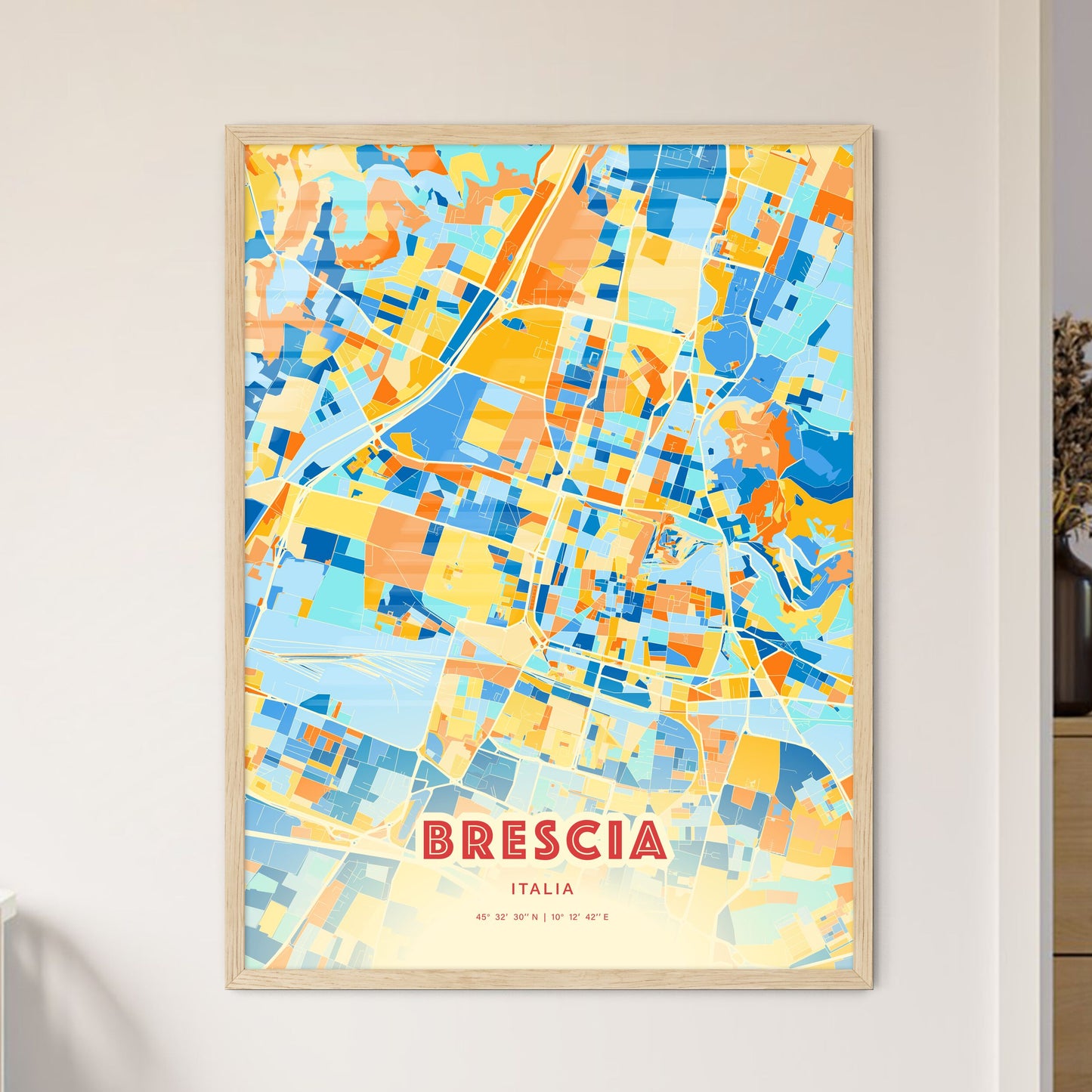 Colorful BRESCIA ITALY Fine Art Map Blue Orange