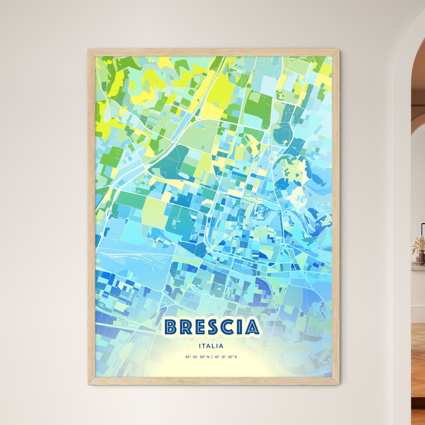 Colorful BRESCIA ITALY Fine Art Map Cool Blue