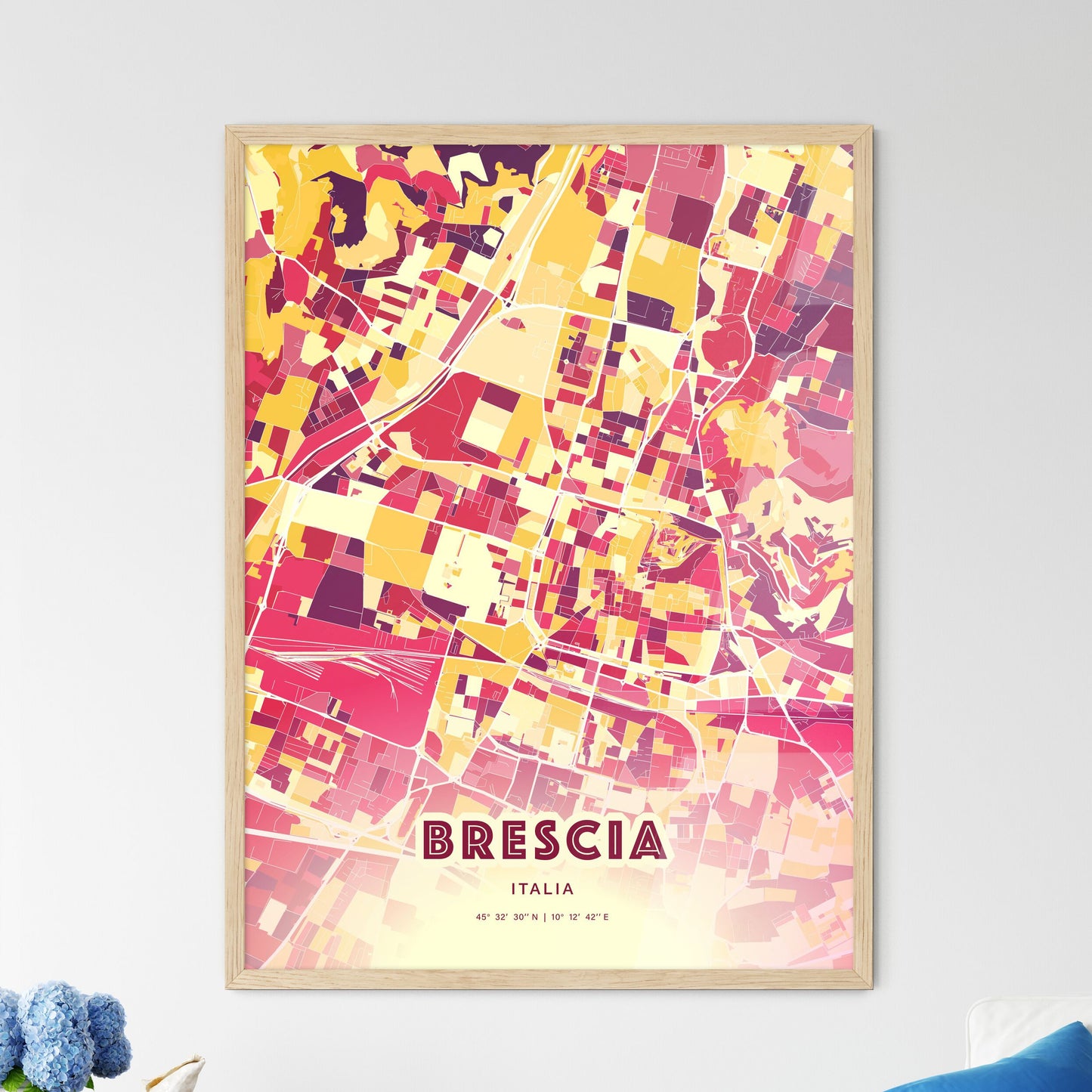 Colorful BRESCIA ITALY Fine Art Map Hot Red