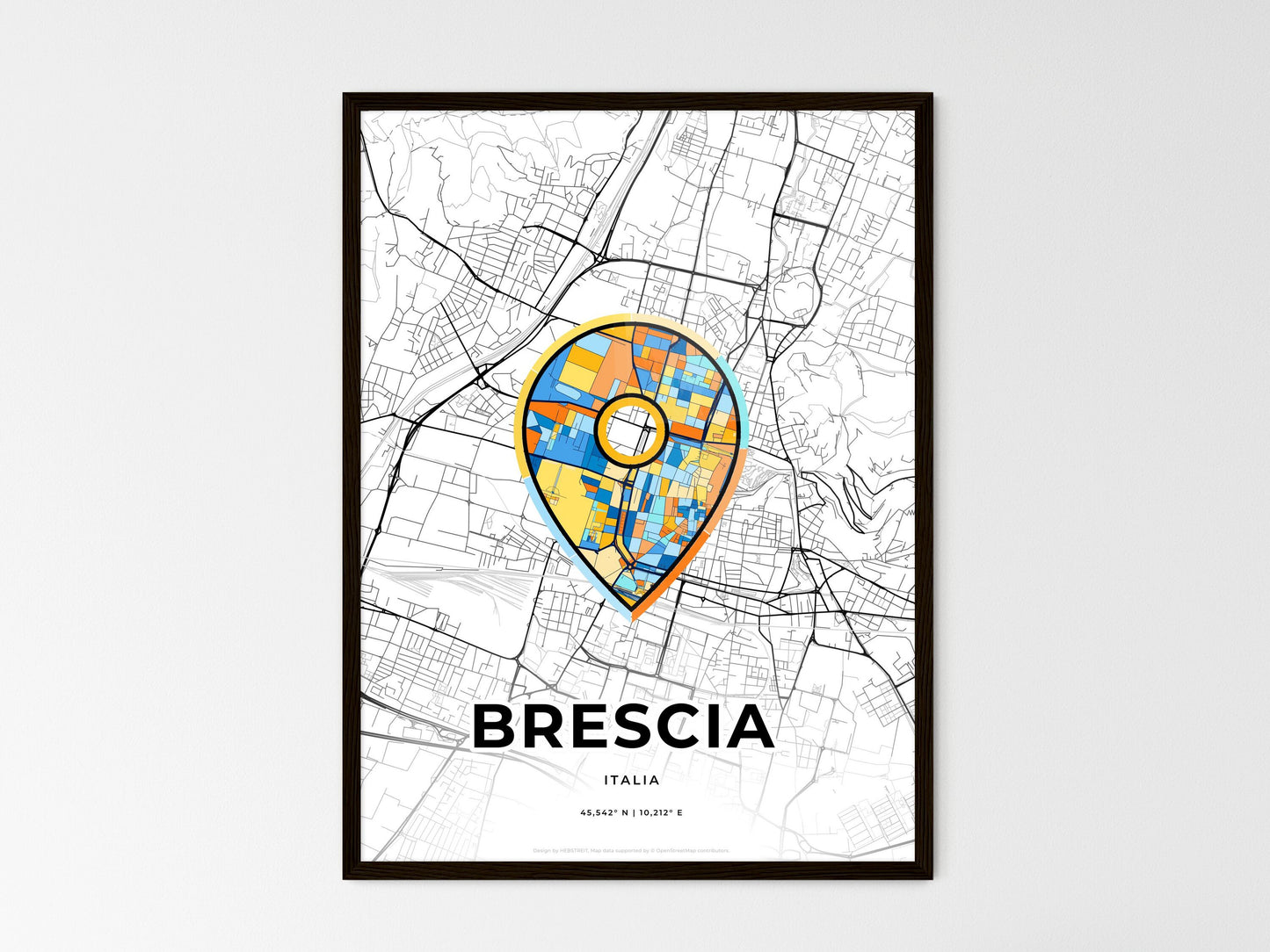 Brescia Italy wedding art map with pointer icon