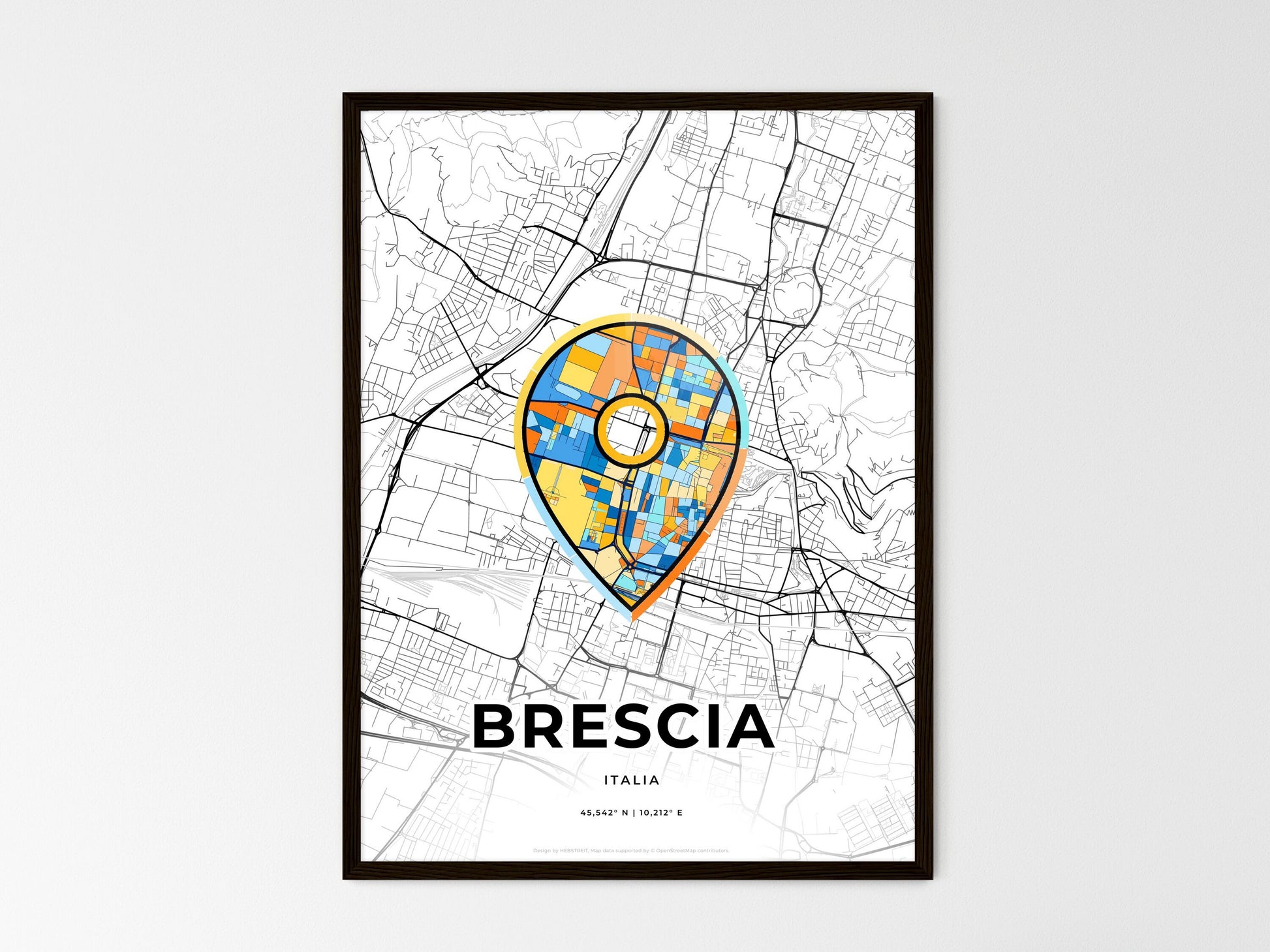 Brescia Italy wedding art map with pointer icon