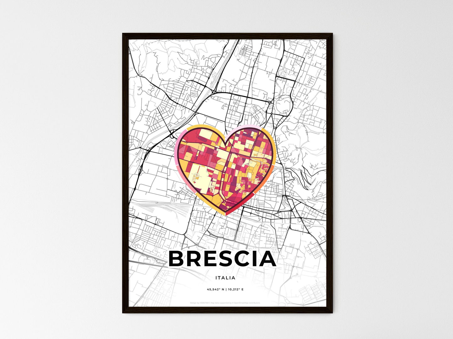 Brescia Italy wedding art map with heart icon