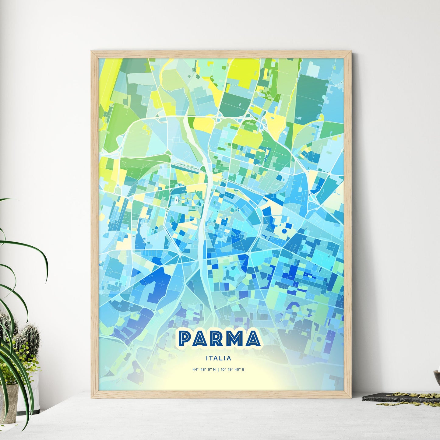 Colorful PARMA ITALY Fine Art Map Cool Blue