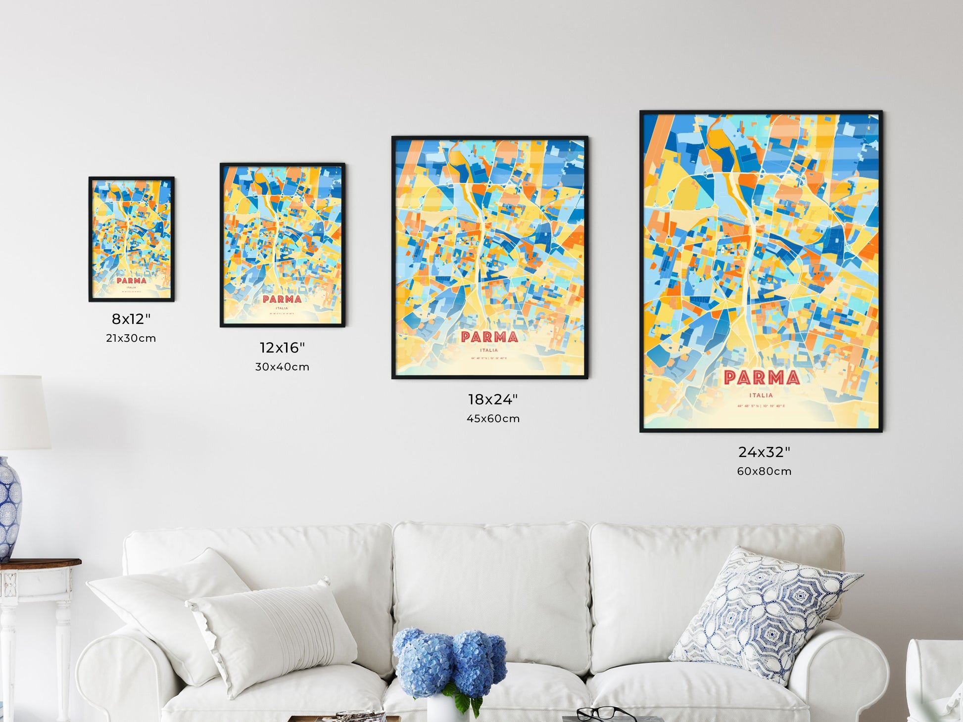 Colorful PARMA ITALY Fine Art Map Blue Orange