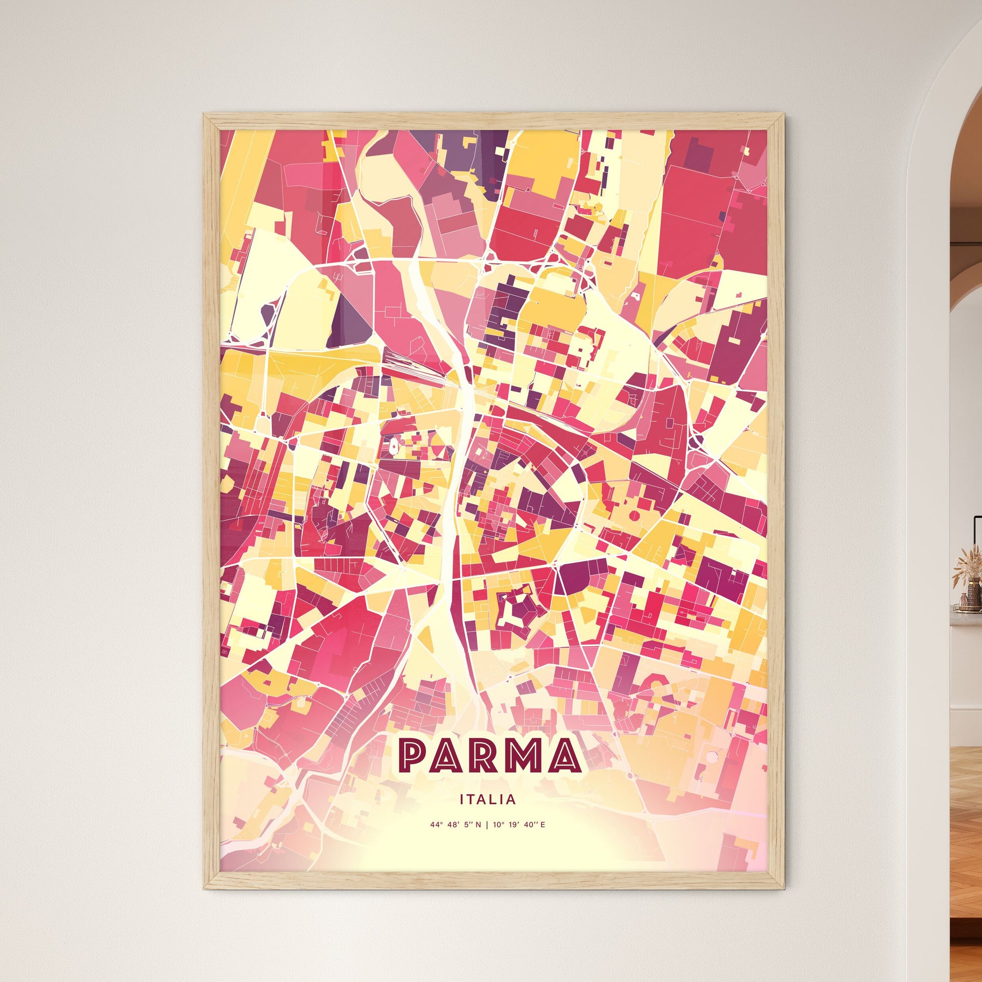 Colorful PARMA ITALY Fine Art Map Hot Red