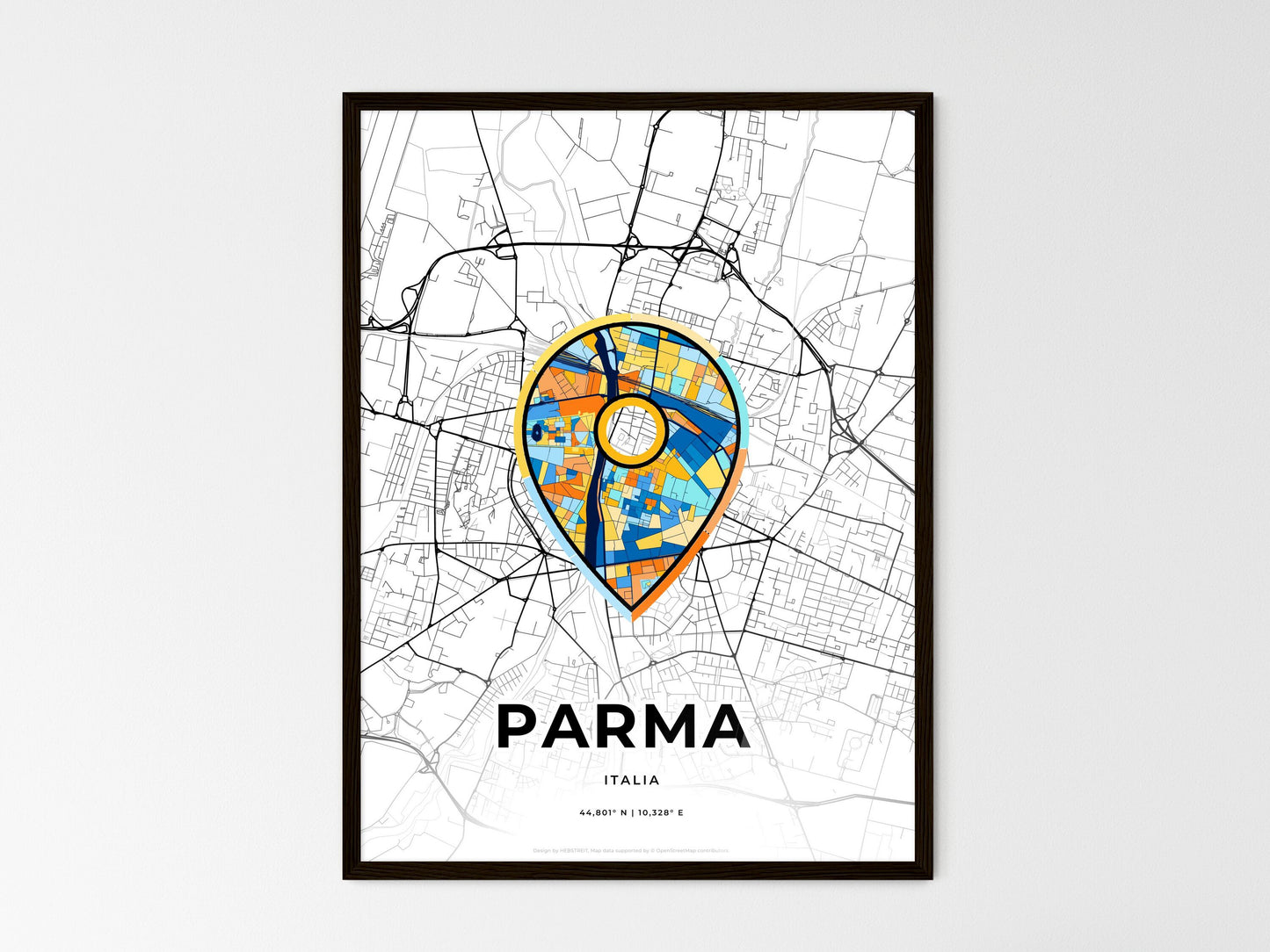 Parma Italy wedding art map with pointer icon