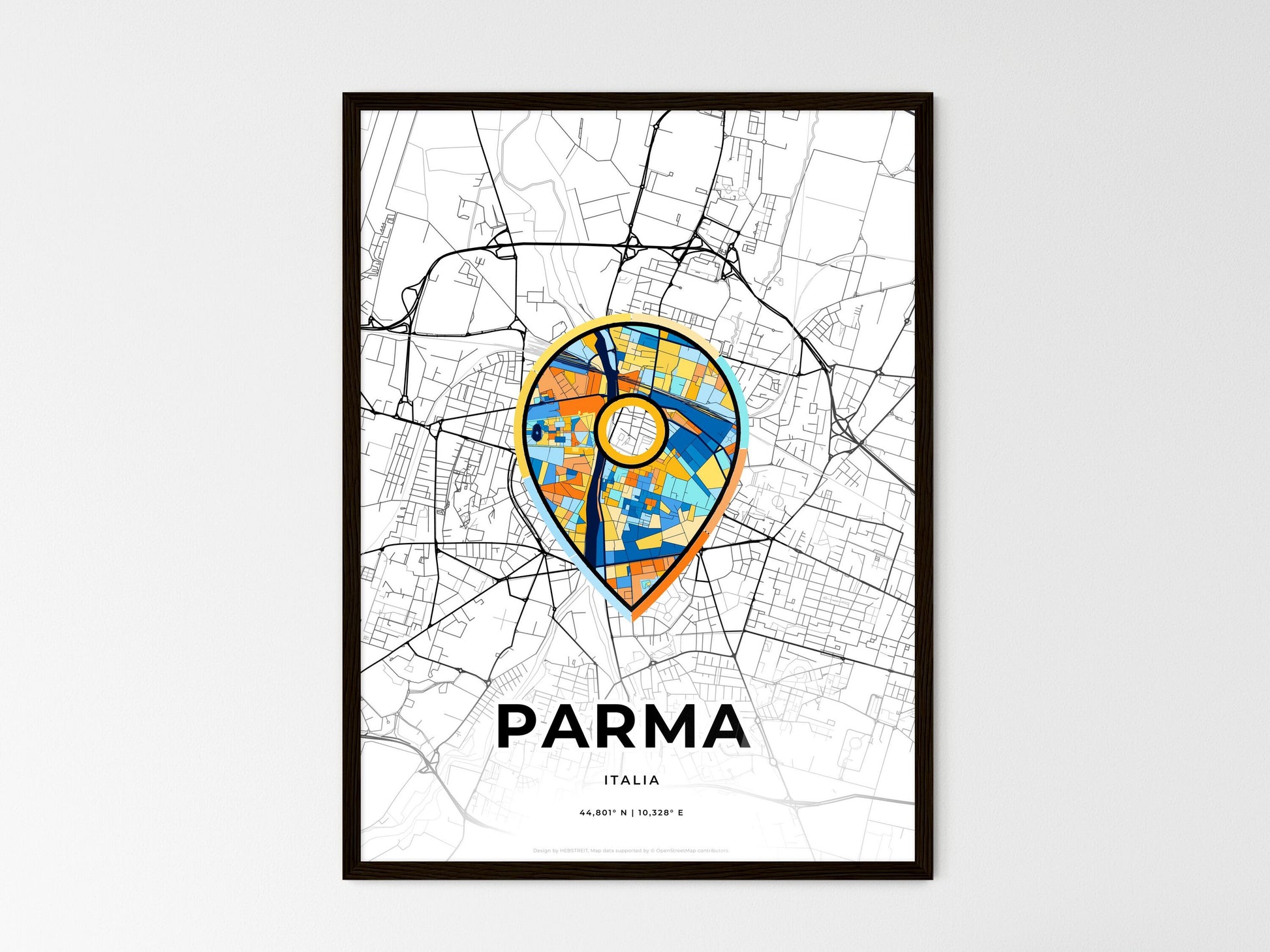 Parma Italy wedding art map with pointer icon