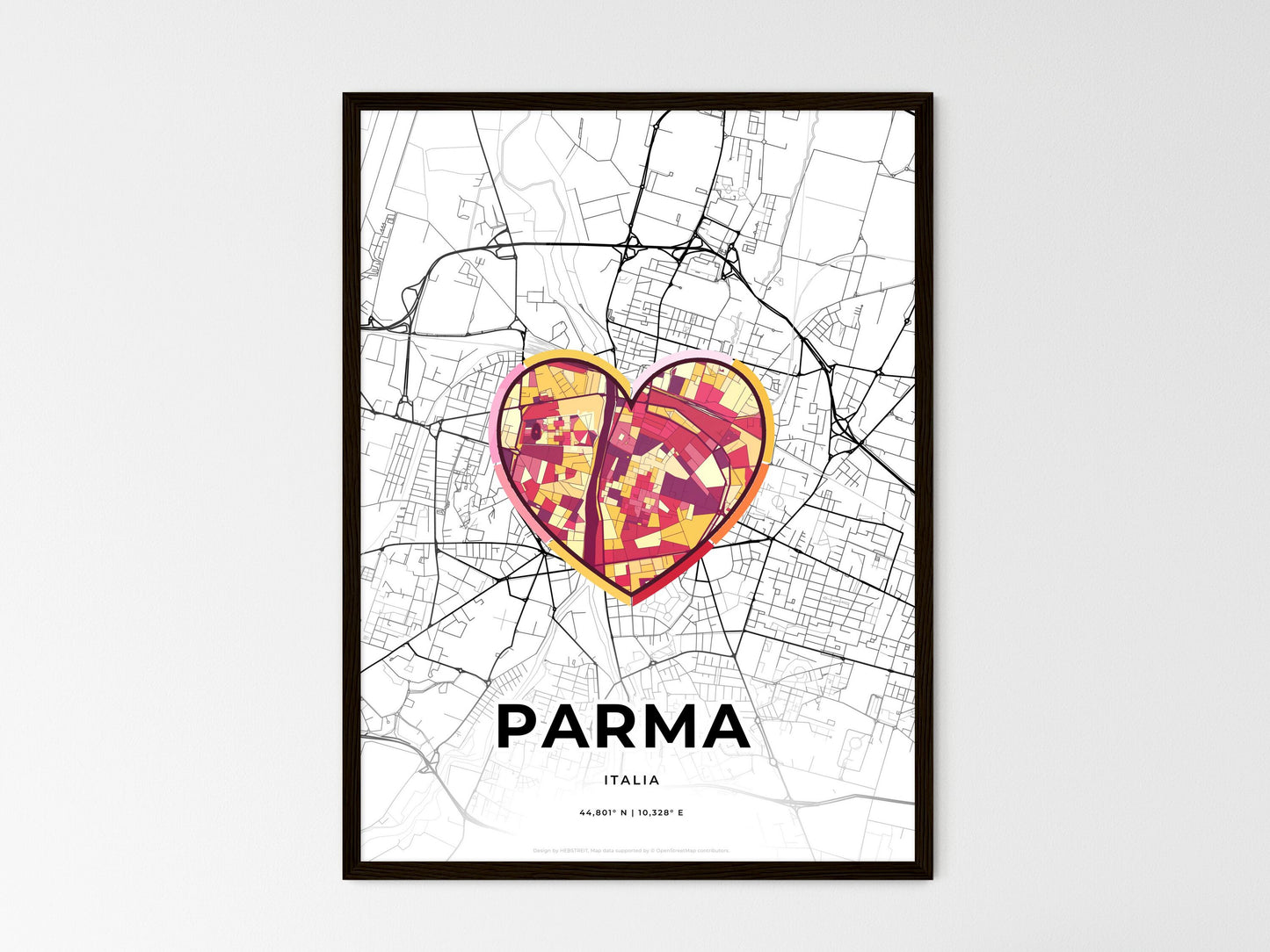Parma Italy wedding art map with heart icon