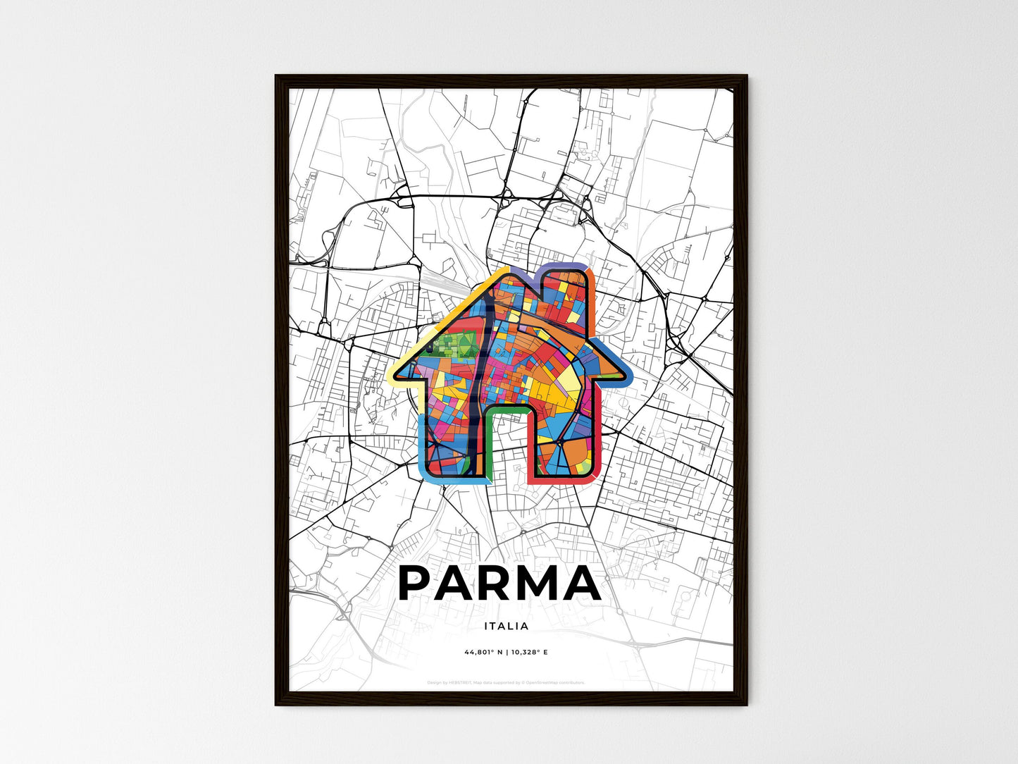 Parma Italy wedding art map with home icon