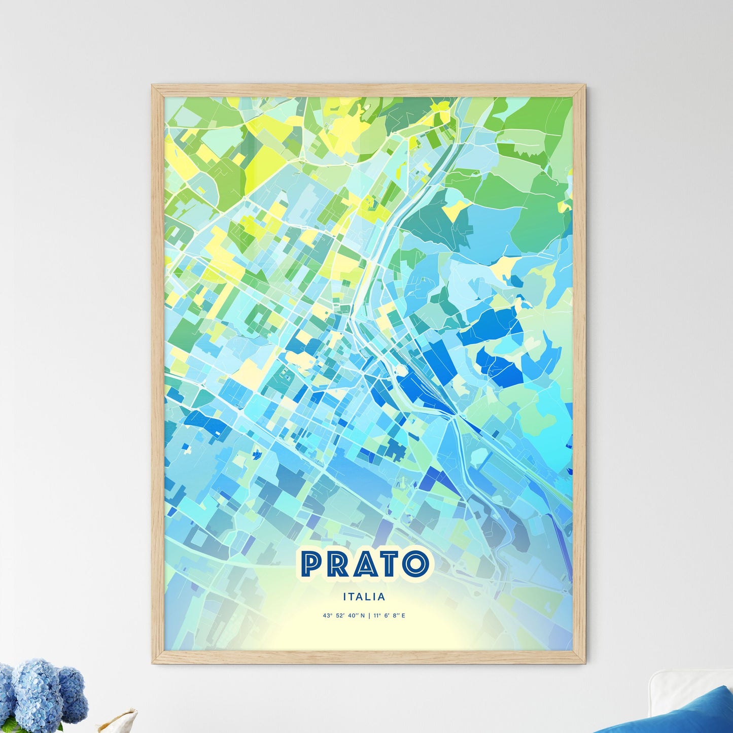 Colorful PRATO ITALY Fine Art Map Cool Blue