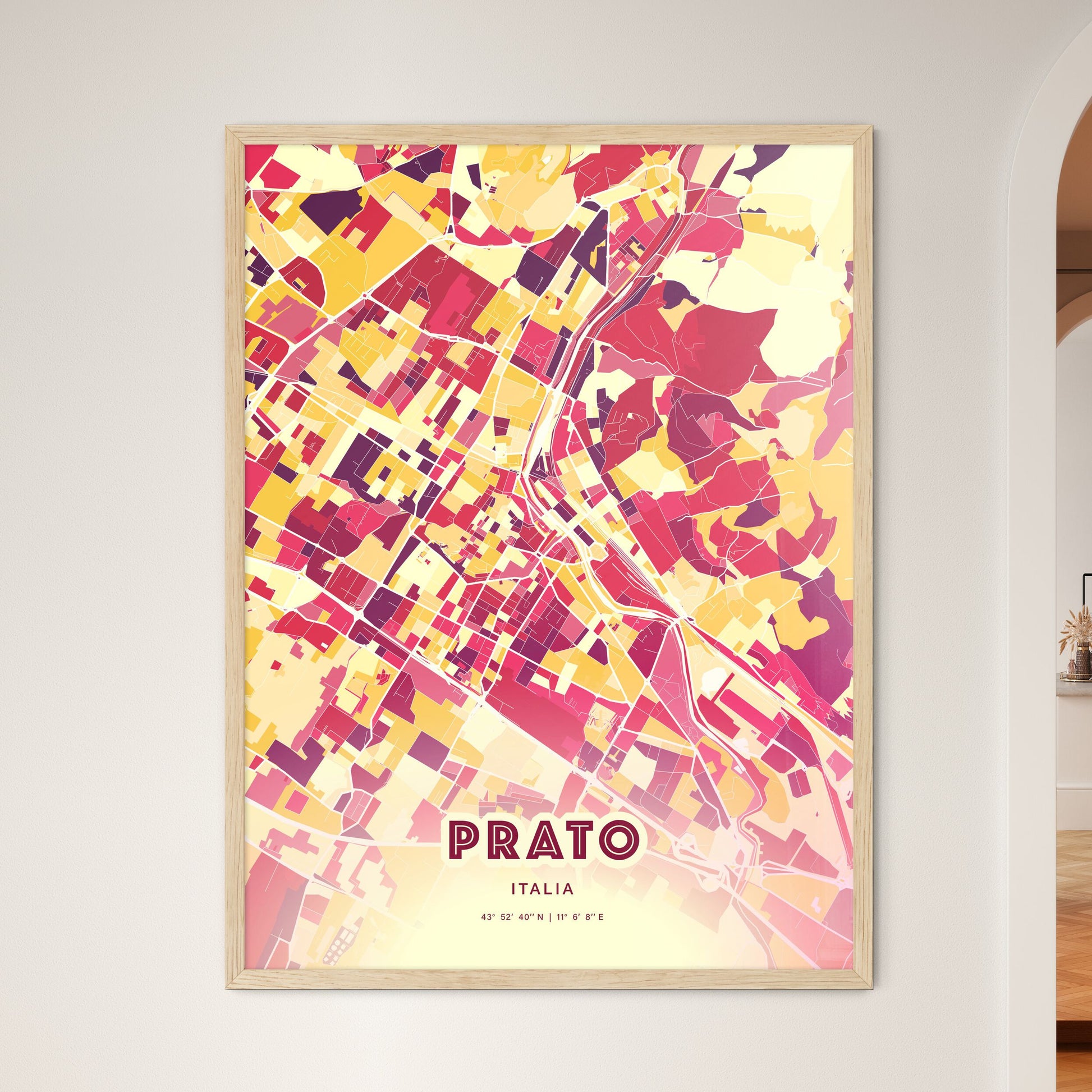 Colorful PRATO ITALY Fine Art Map Hot Red