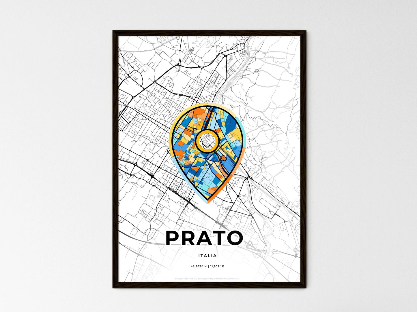 Prato Italy wedding art map with pointer icon