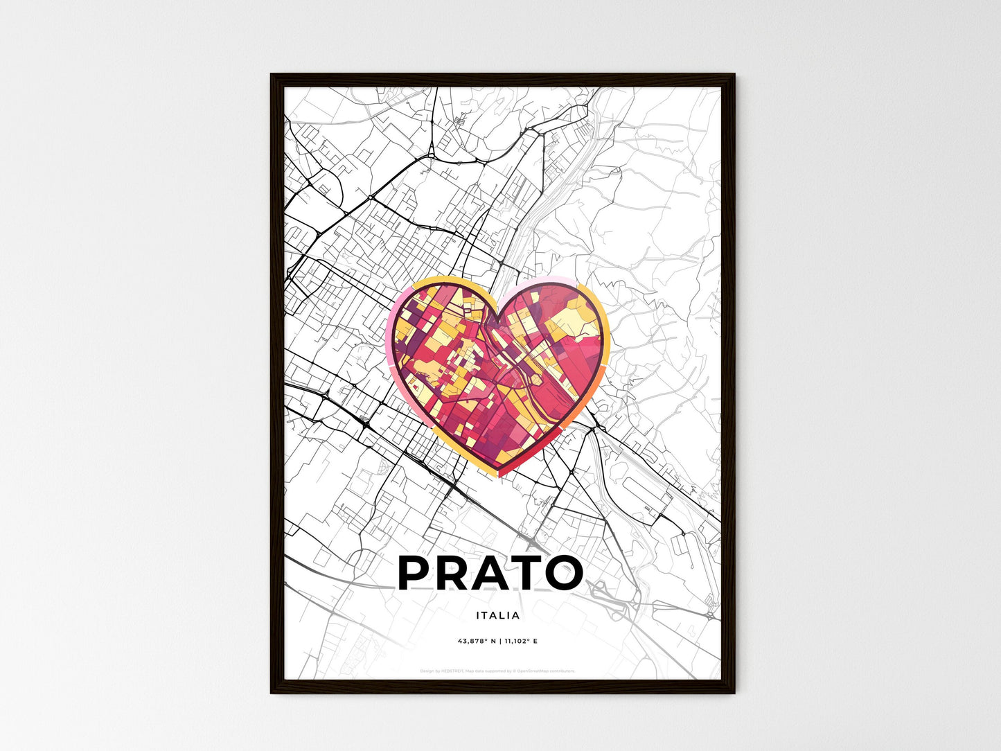 Prato Italy wedding art map with heart icon