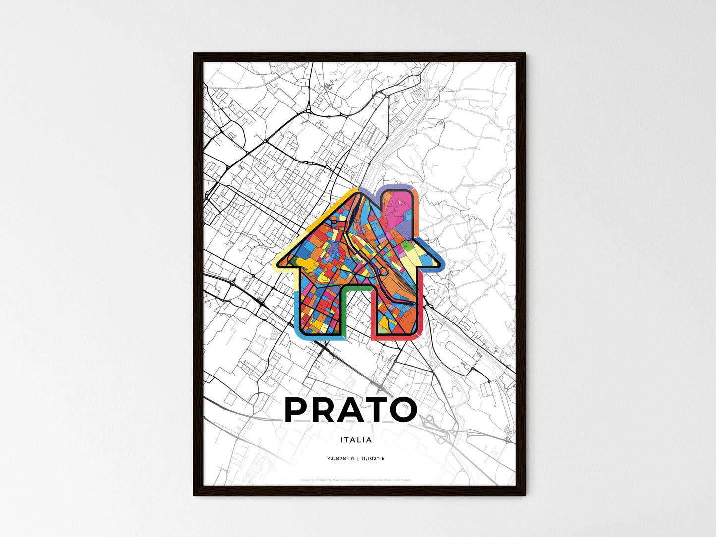 Prato Italy wedding art map with home icon