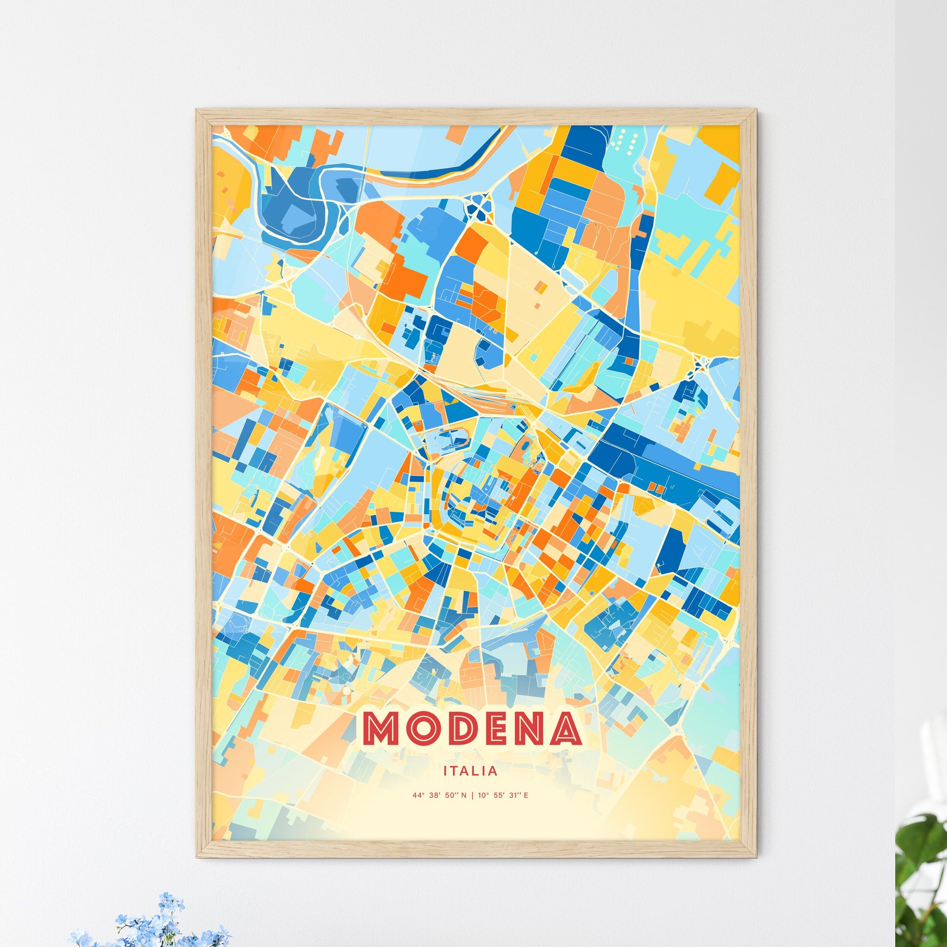 Colorful Modena Italy Fine Art Map Blue Orange