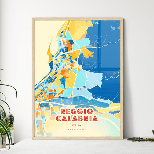 Colorful REGGIO CALABRIA ITALY Fine Art Map Blue Orange