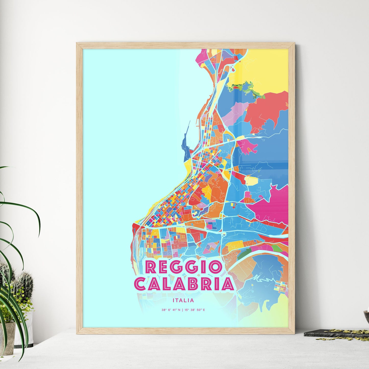 Colorful REGGIO CALABRIA ITALY Fine Art Map Crazy Colors