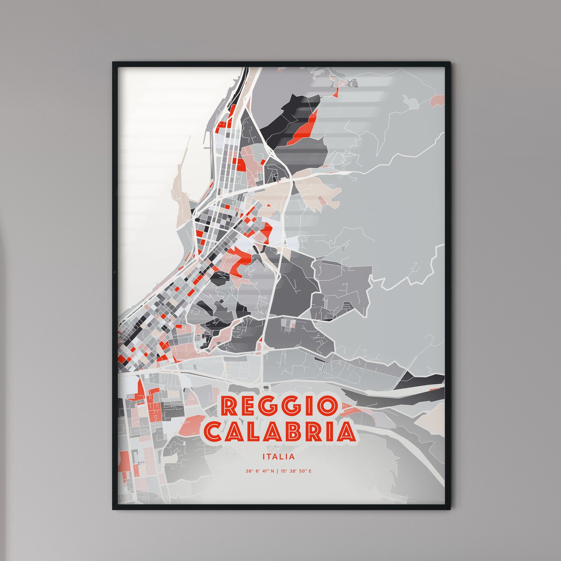 Colorful REGGIO CALABRIA ITALY Fine Art Map Modern