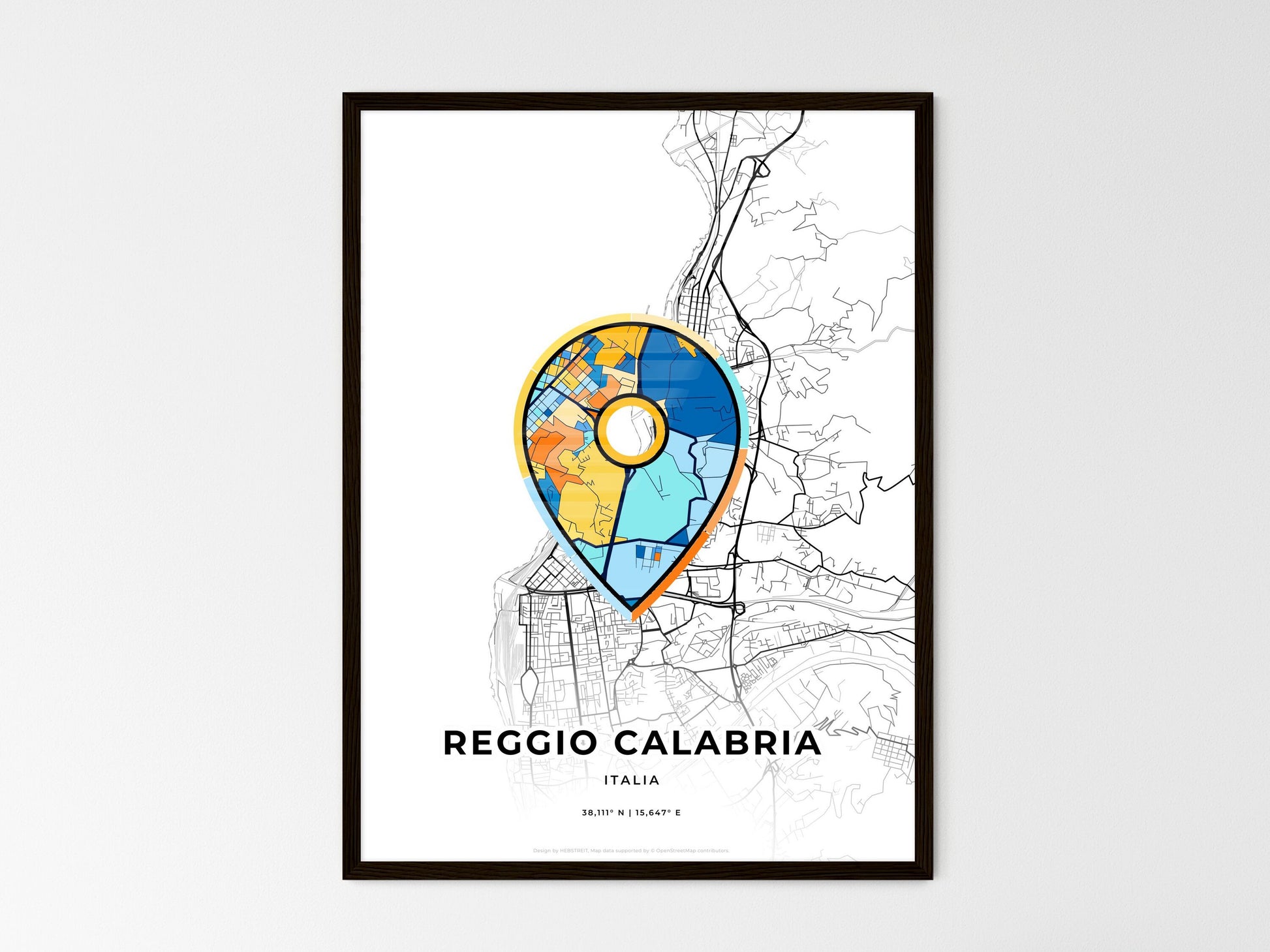 Reggio Calabria Italy wedding art map with pointer icon
