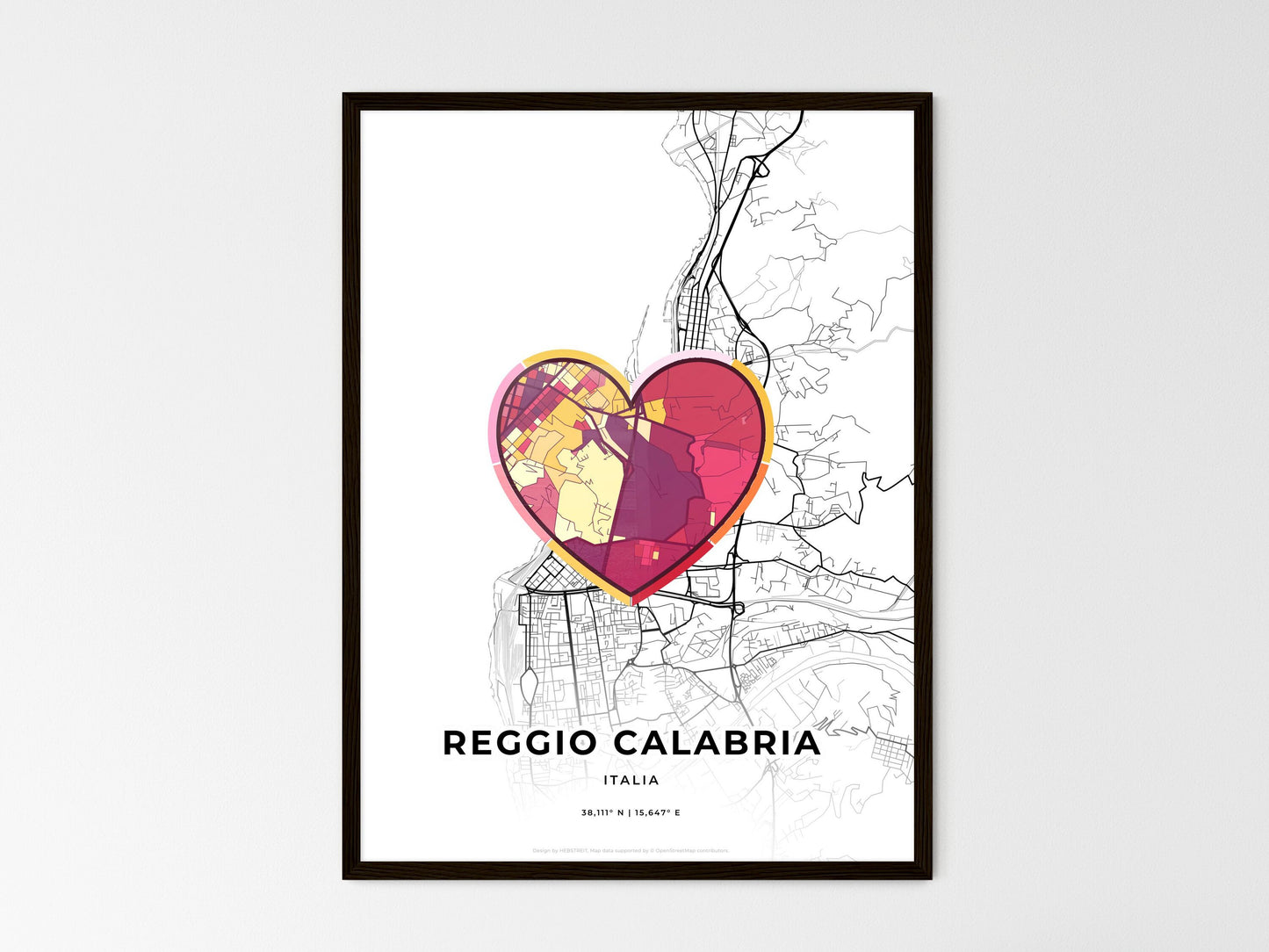 Reggio Calabria Italy wedding art map with heart icon