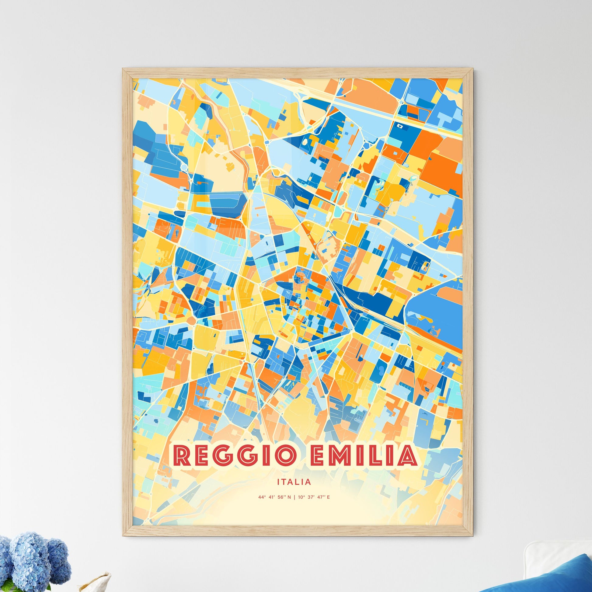 Colorful Reggio Emilia Italy Fine Art Map Blue Orange