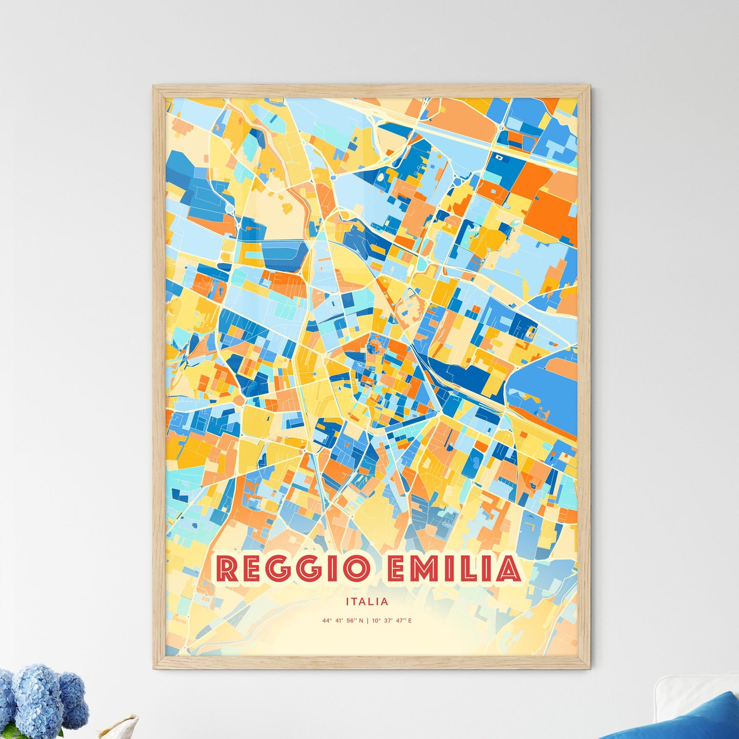 Colorful Reggio Emilia Italy Fine Art Map Blue Orange