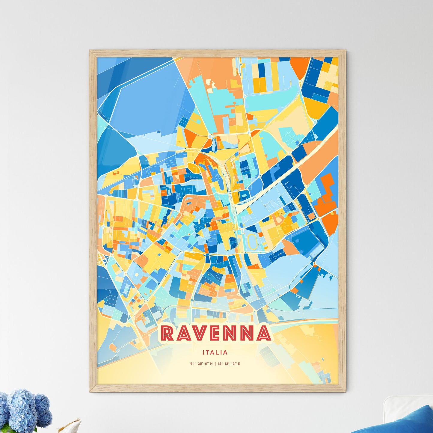 Colorful Ravenna Italy Fine Art Map Blue Orange