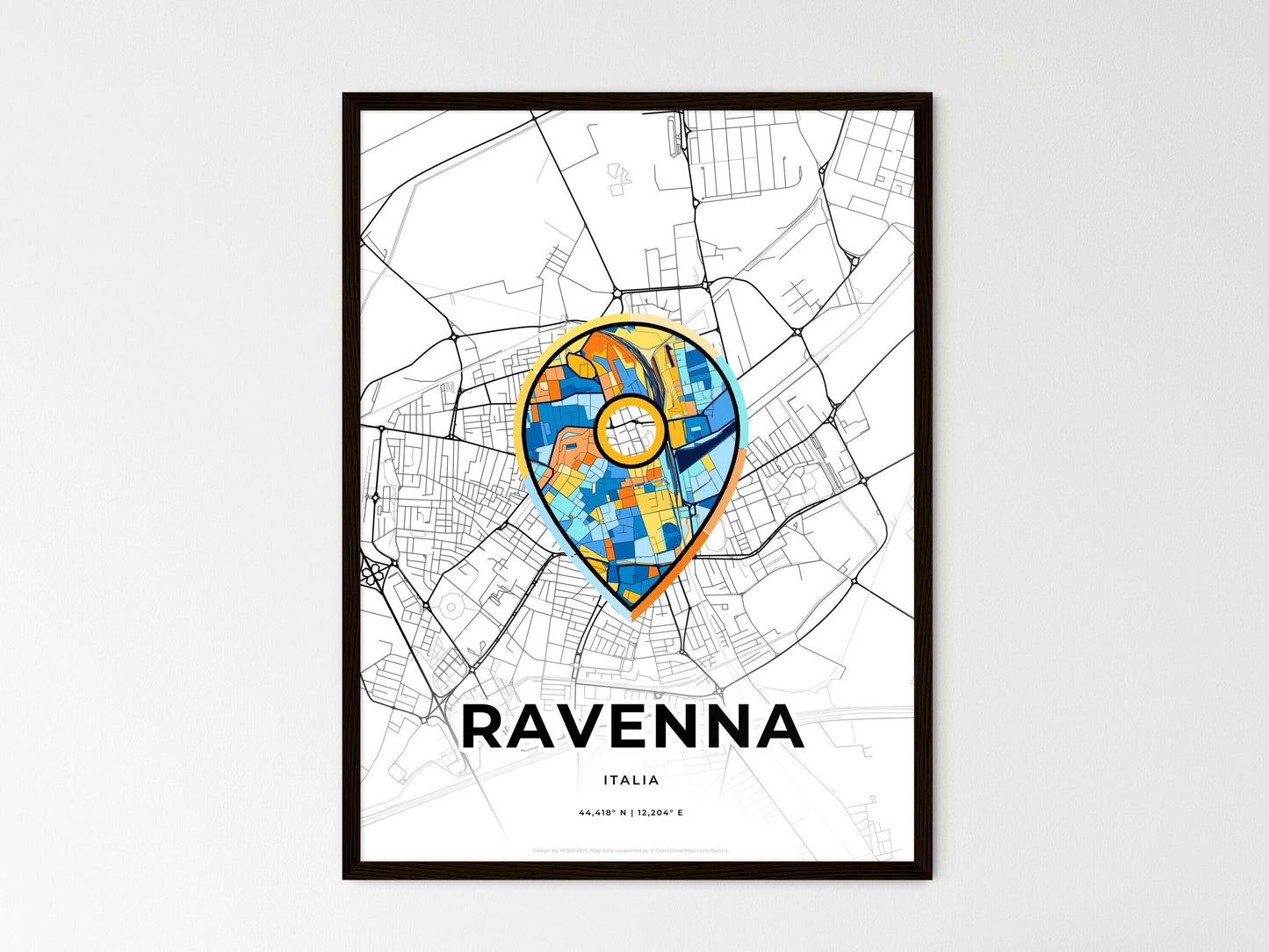 Ravenna Italy wedding art map with pointer icon