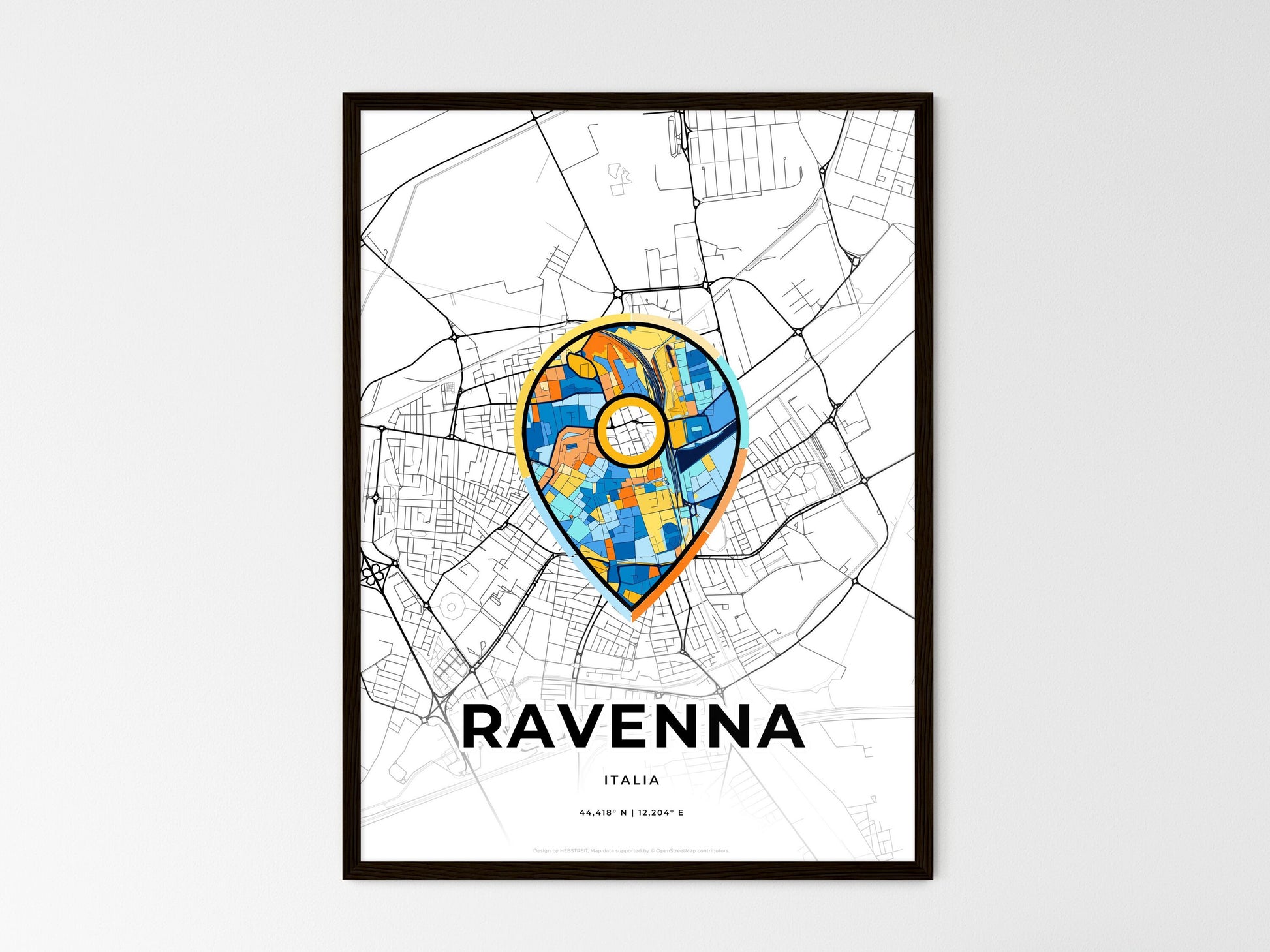 Ravenna Italy wedding art map with pointer icon