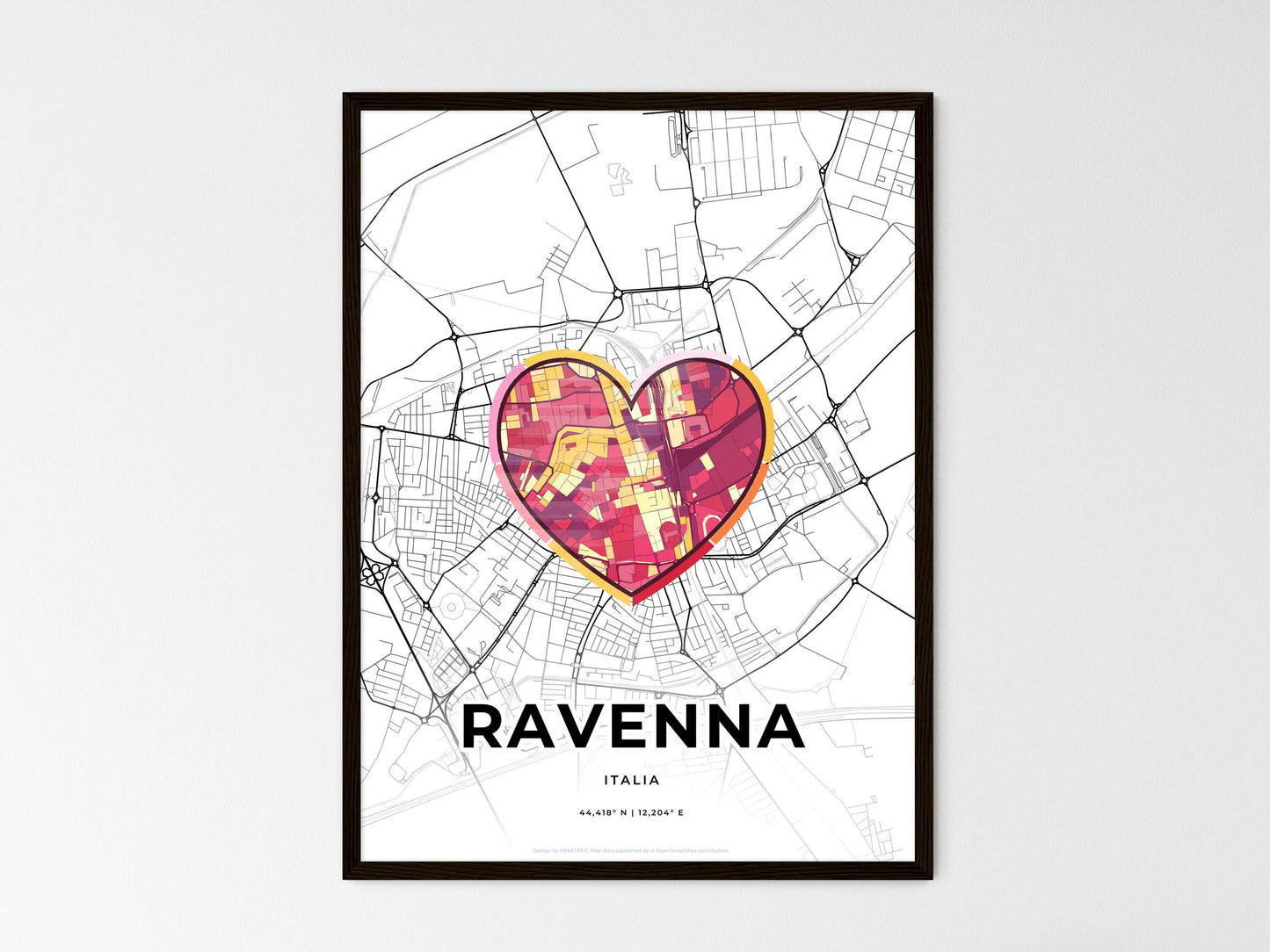 Ravenna Italy wedding art map with heart icon