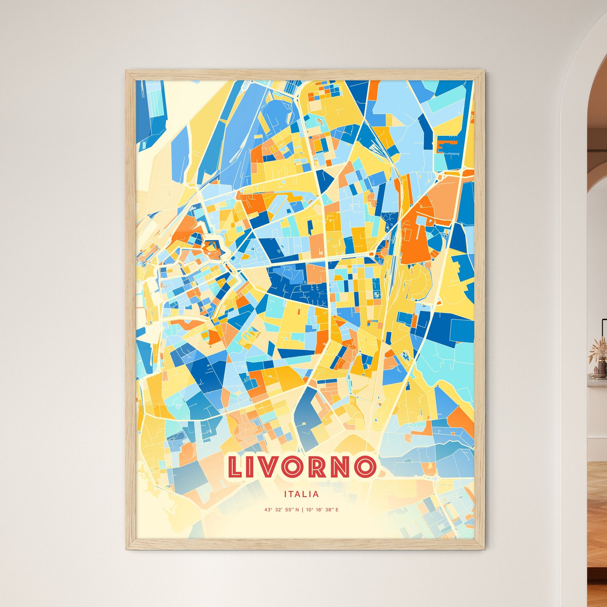 Colorful Livorno Italy Fine Art Map Blue Orange