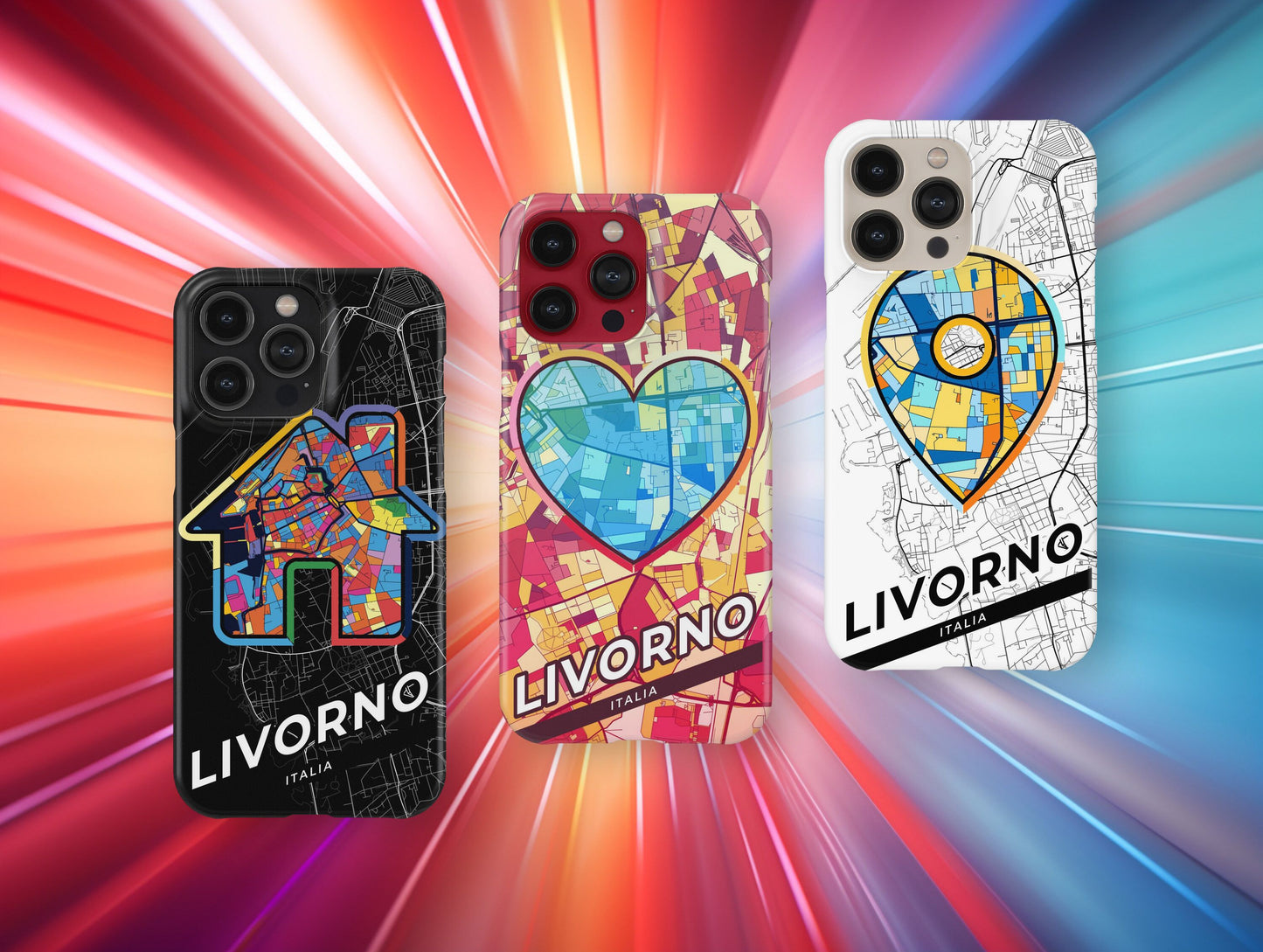 Livorno Italy slim phone case with colorful icon. Birthday, wedding or housewarming gift. Couple match cases.