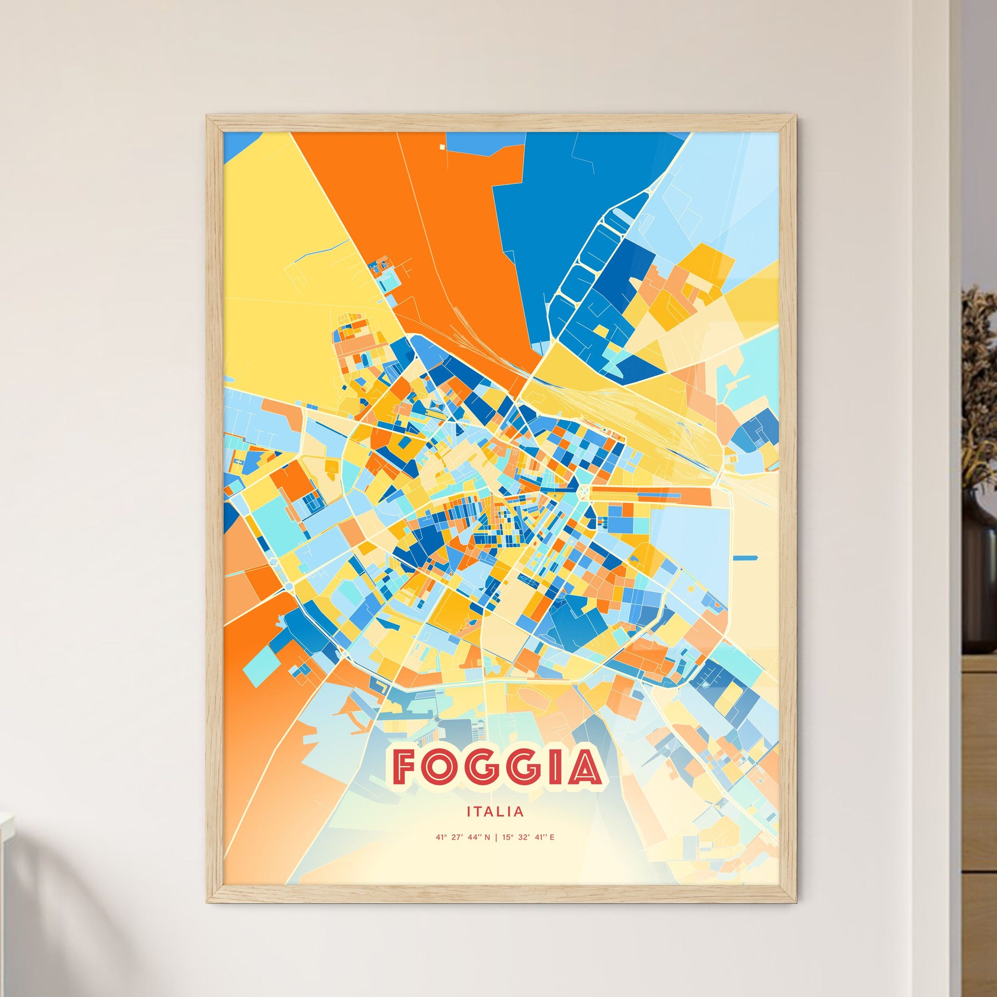 Colorful Foggia Italy Fine Art Map Blue Orange