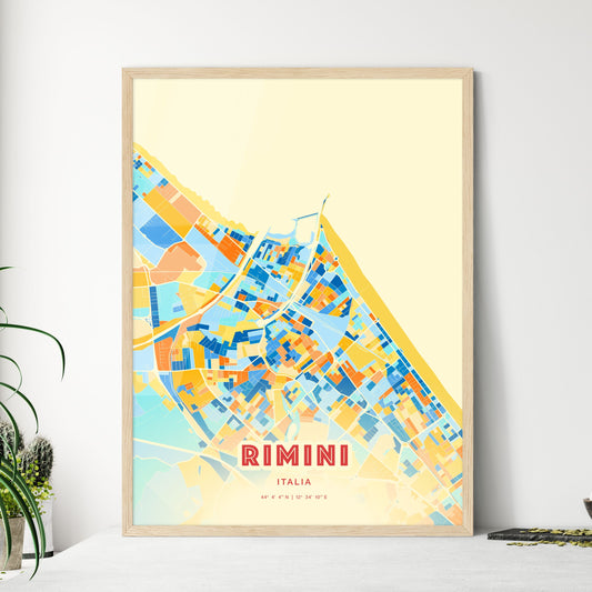 Colorful Rimini Italy Fine Art Map Blue Orange
