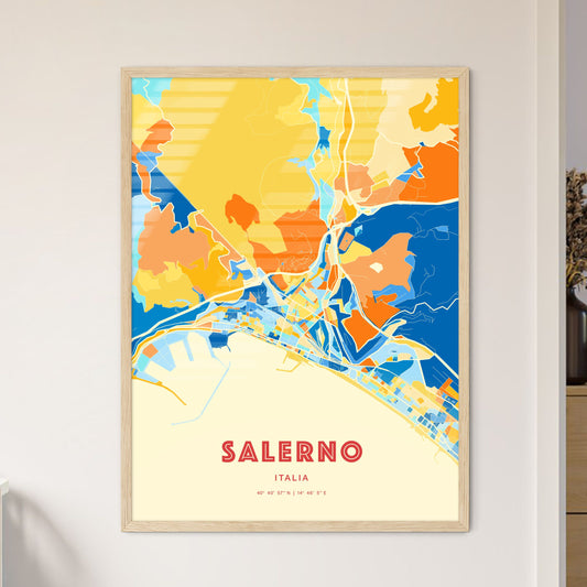 Colorful Salerno Italy Fine Art Map Blue Orange