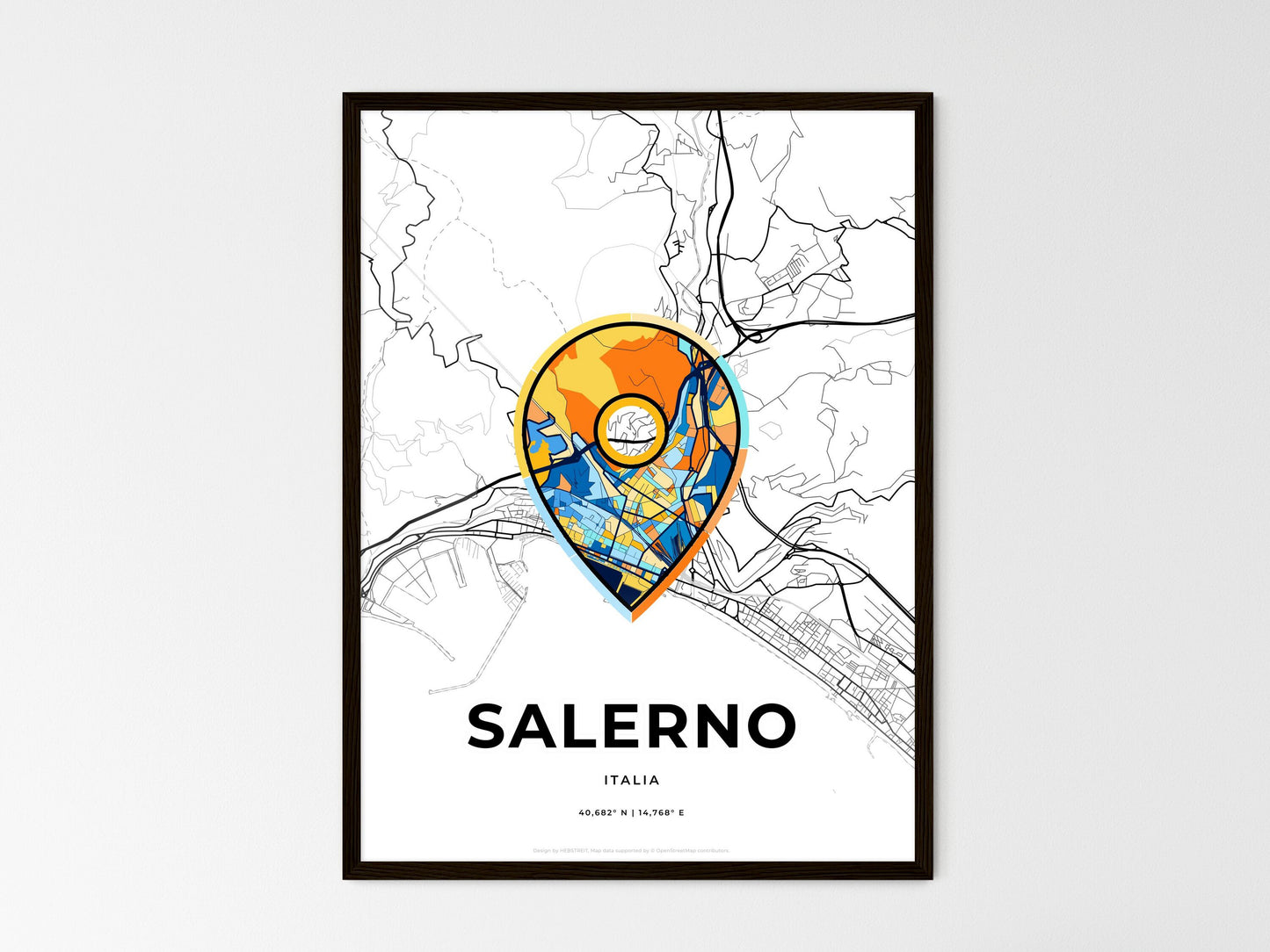 Salerno Italy wedding art map with pointer icon