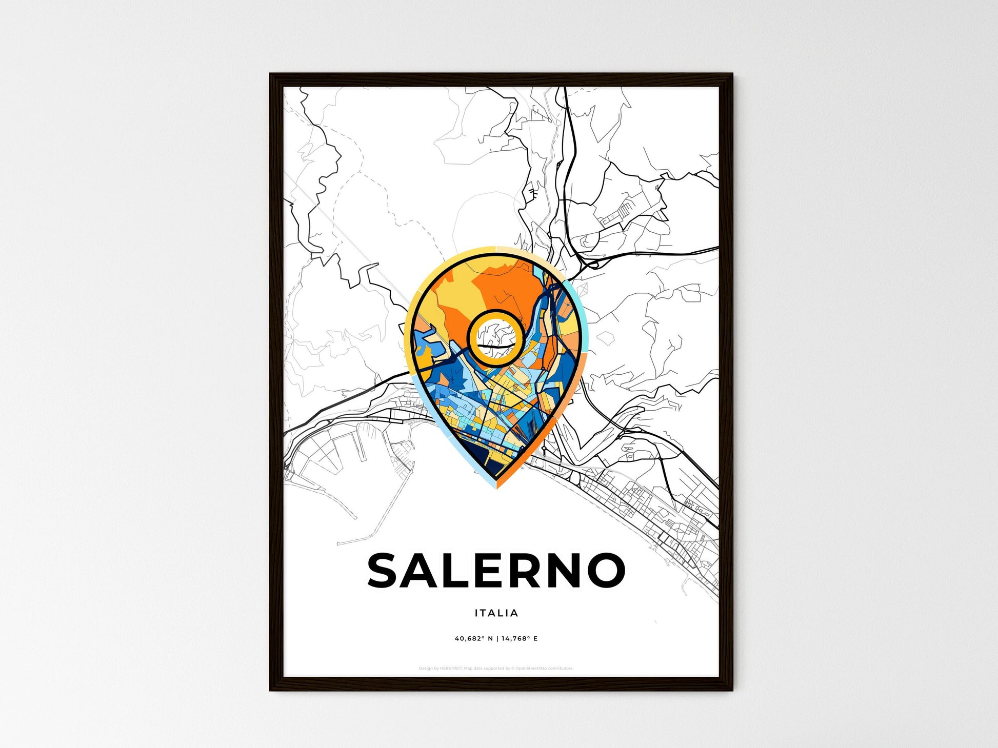 Salerno Italy wedding art map with pointer icon