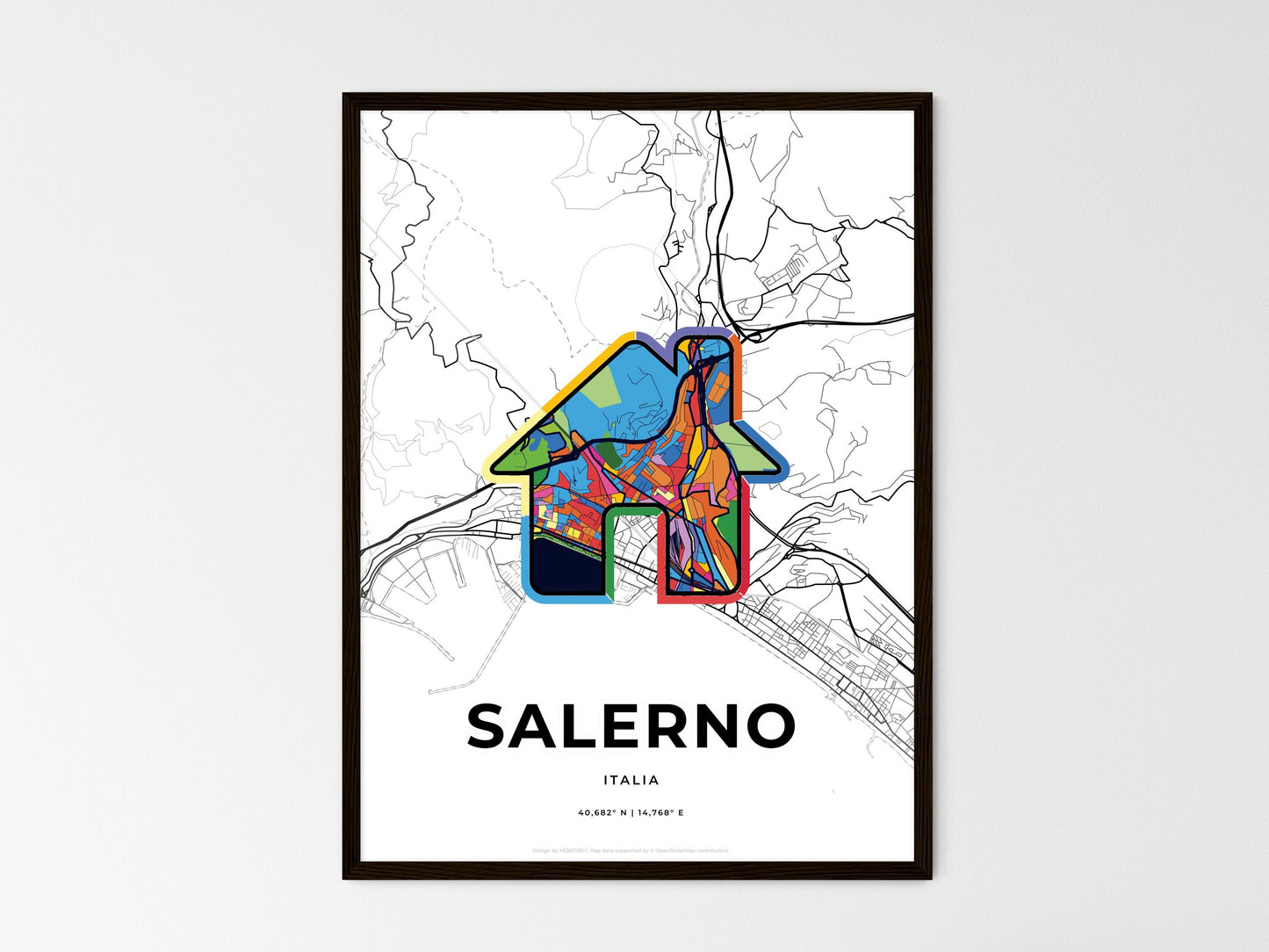 Salerno Italy wedding art map with home icon