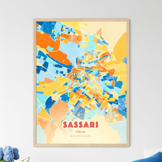 Colorful Sassari Italy Fine Art Map Blue Orange