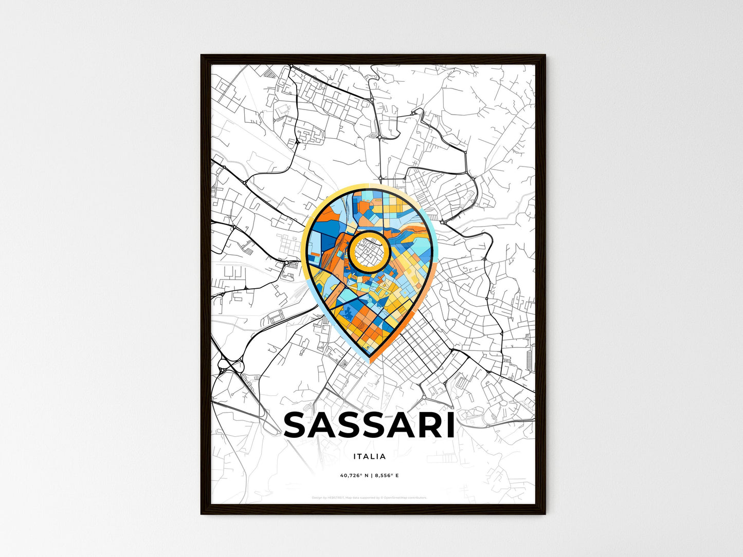 Sassari Italy wedding art map with pointer icon