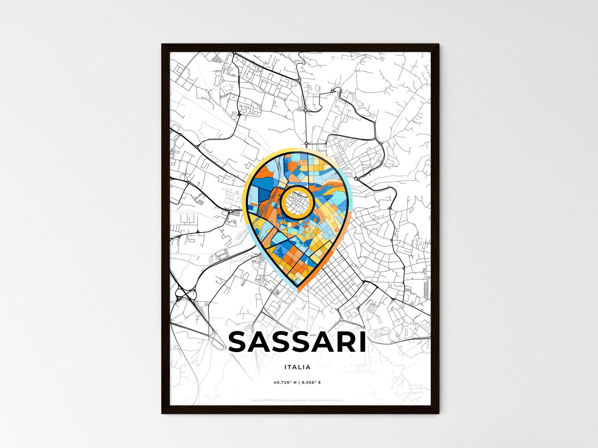 Sassari Italy wedding art map with pointer icon
