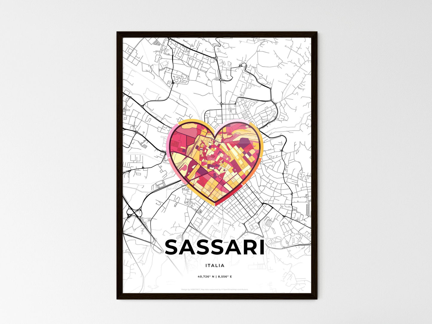 Sassari Italy wedding art map with heart icon