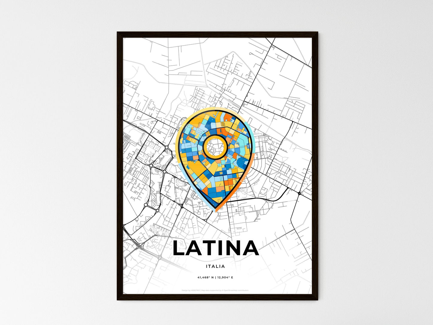 Latina Italy wedding art map with pointer icon