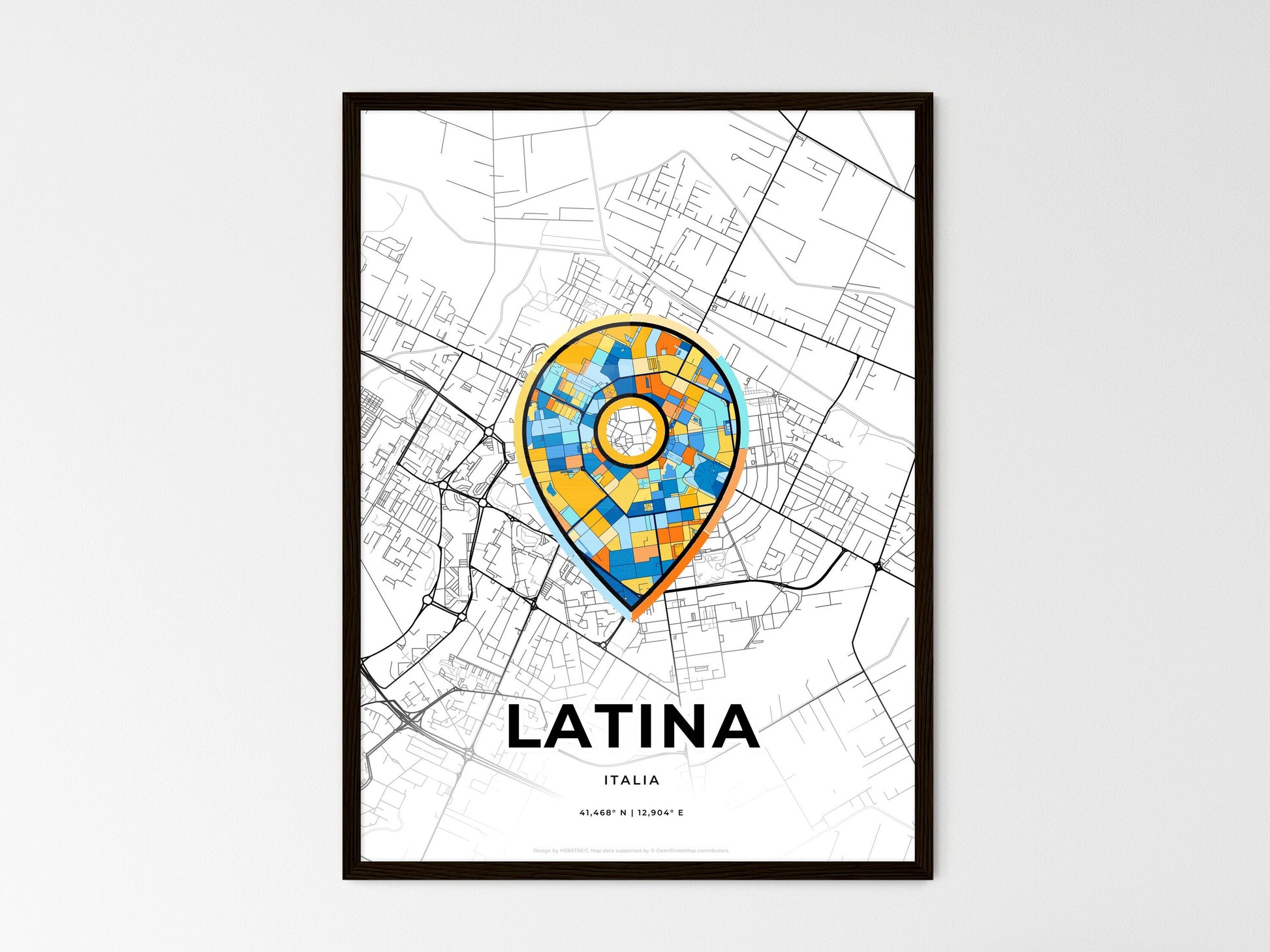 Latina Italy wedding art map with pointer icon