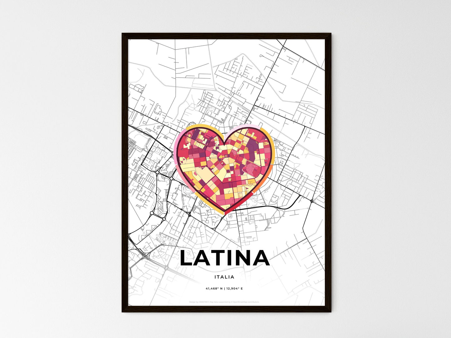 Latina Italy wedding art map with heart icon