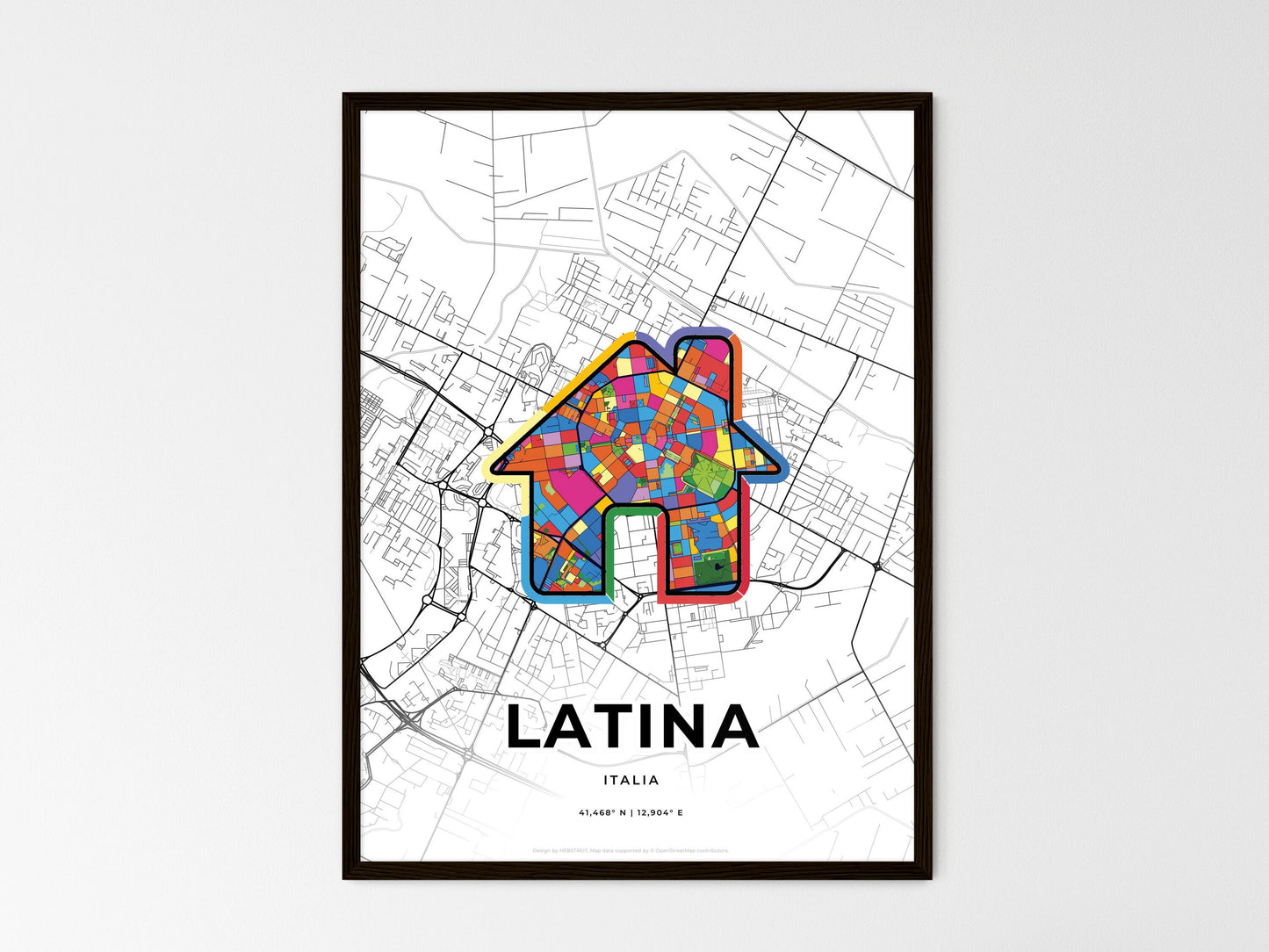 Latina Italy wedding art map with home icon