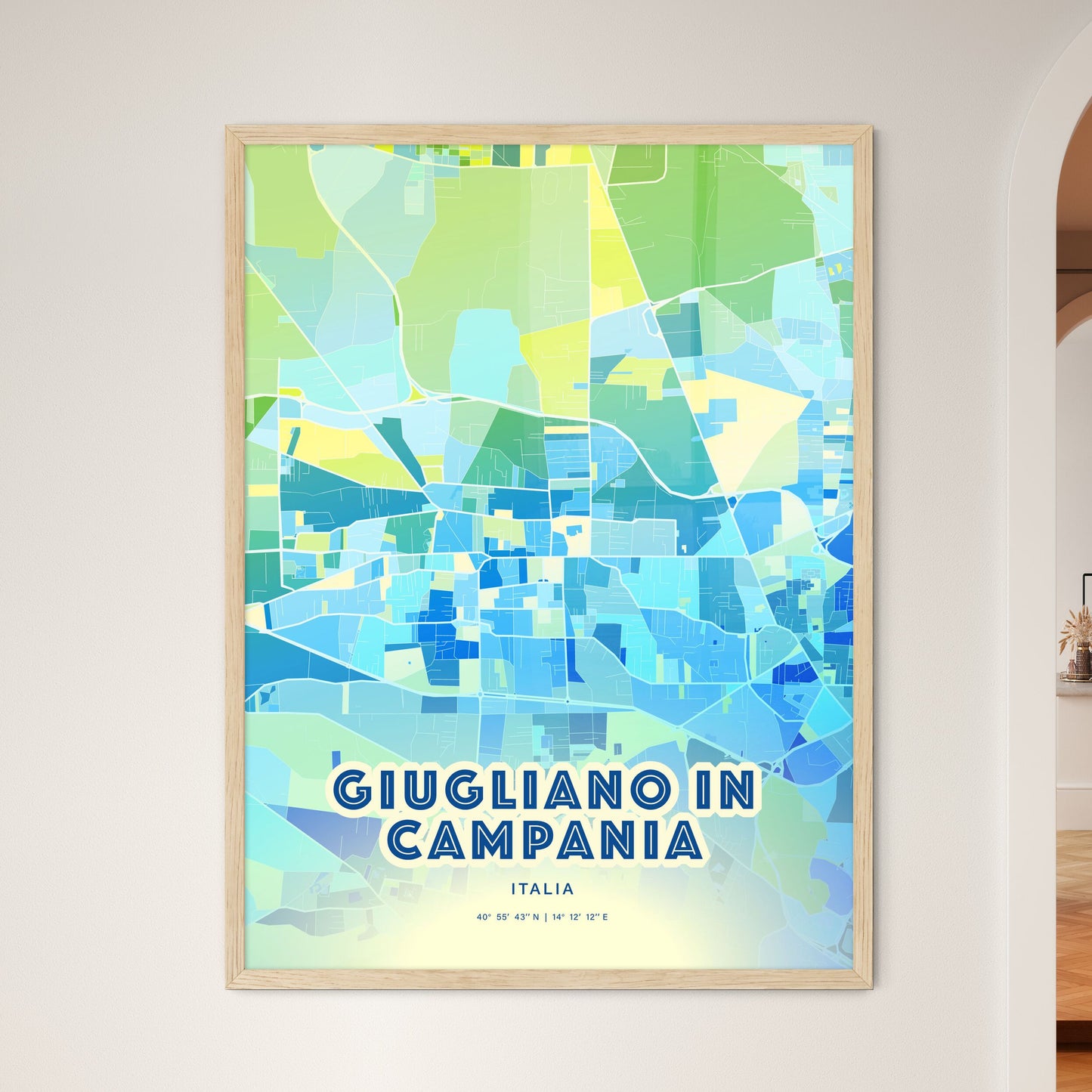 Colorful GIUGLIANO IN CAMPANIA ITALY Fine Art Map Cool Blue