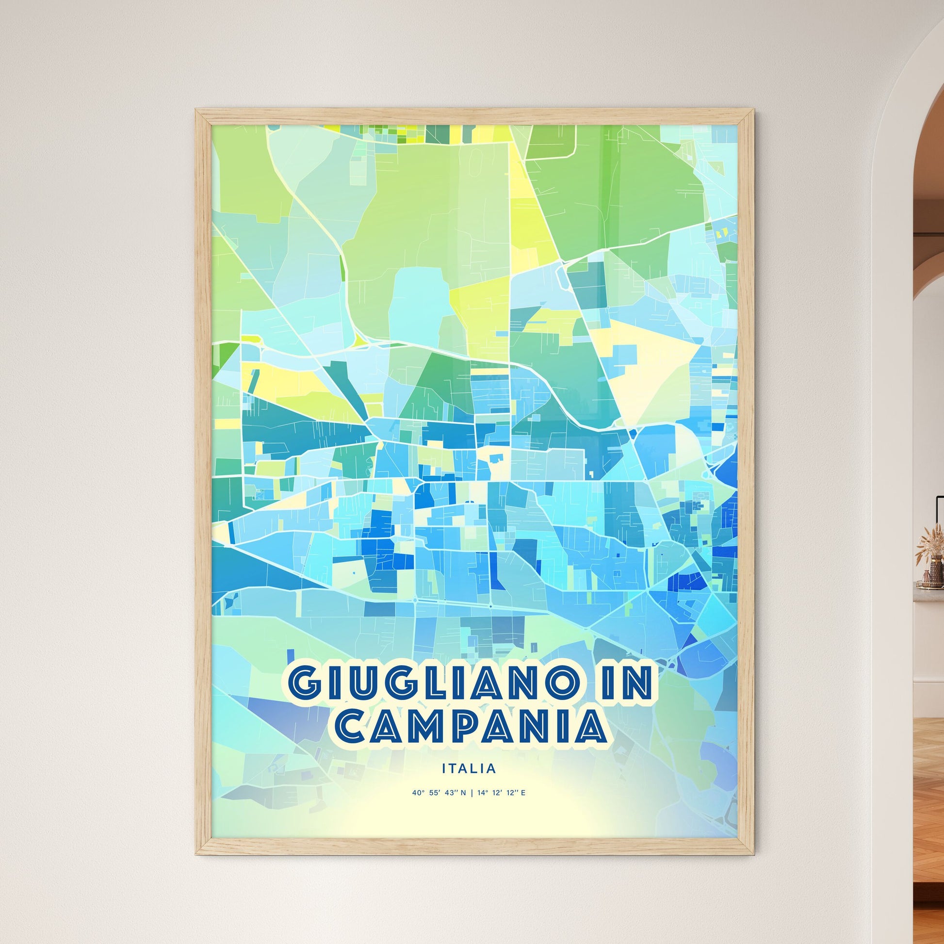 Colorful GIUGLIANO IN CAMPANIA ITALY Fine Art Map Cool Blue