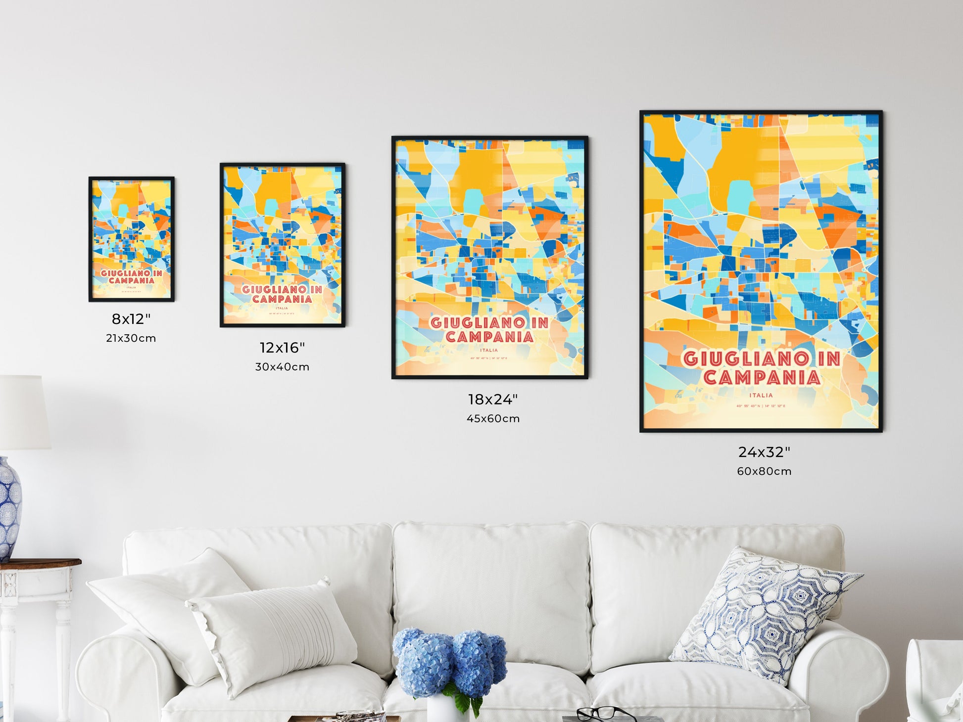 Colorful GIUGLIANO IN CAMPANIA ITALY Fine Art Map Blue Orange