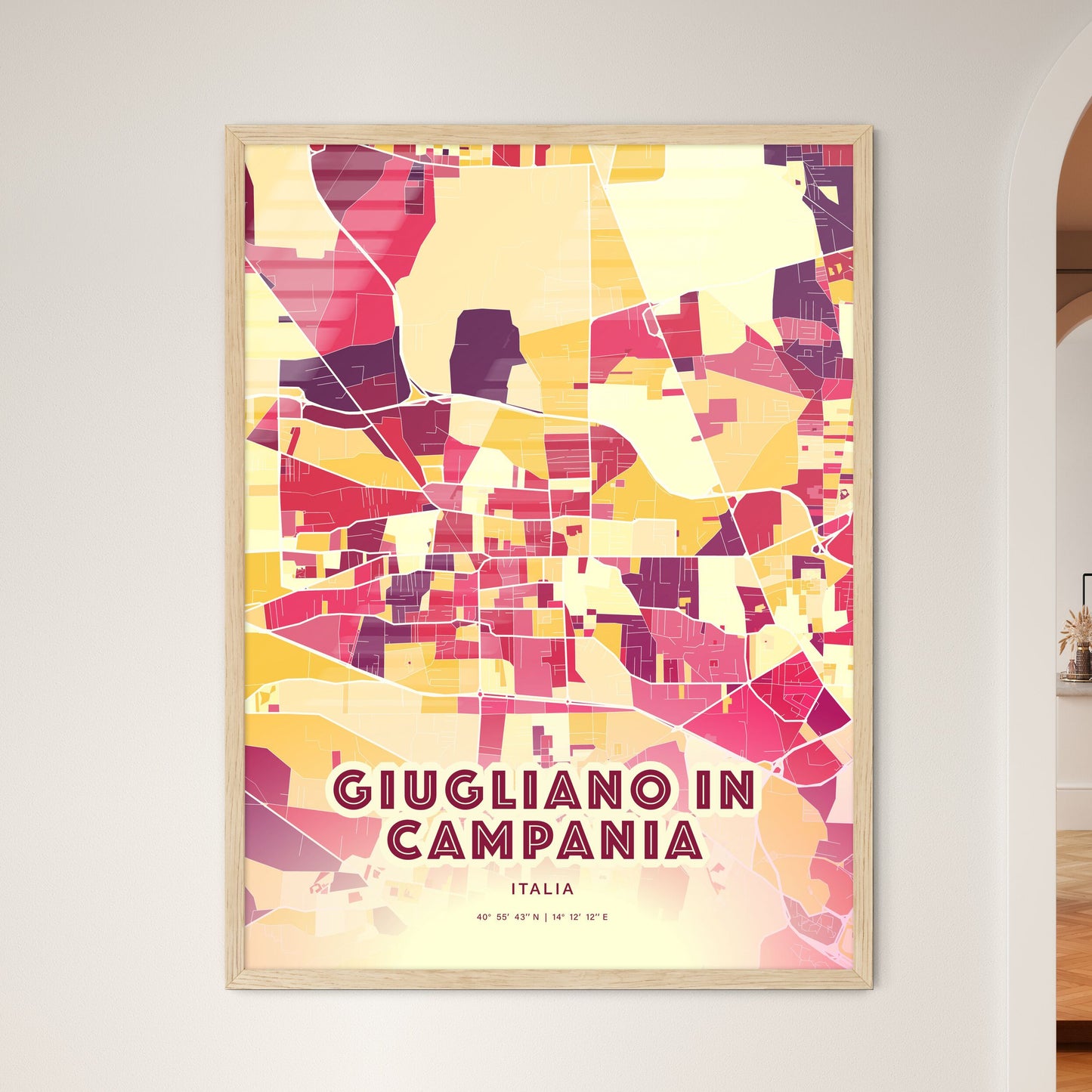 Colorful GIUGLIANO IN CAMPANIA ITALY Fine Art Map Hot Red